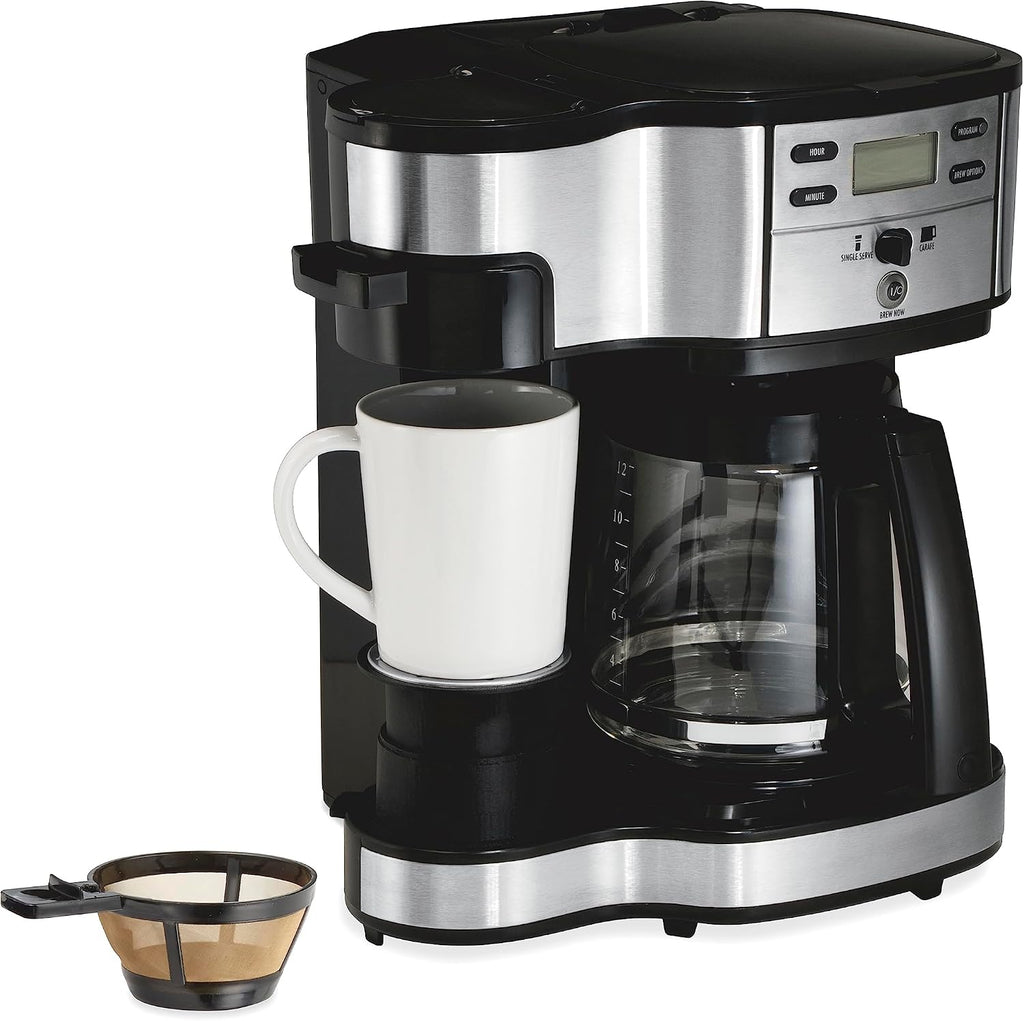 Hamilton Beach Sure-Crisp Toaster Oven Air Fryer Combo, Fits 9' Pizza, 4 Slice Capacity & 2-Way 12 Cup Programmable Drip Coffee Maker & Single Serve Machine, Glass Carafe