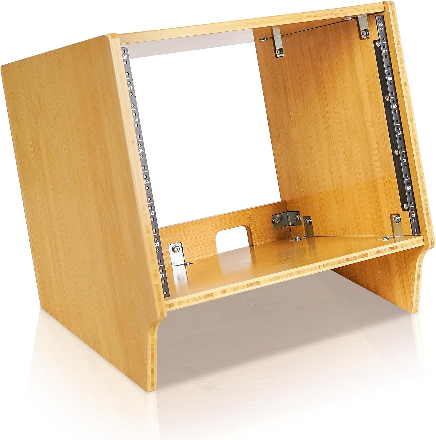 Sound Town DIY 8U Angled Desktop Turret Studio Rack, Solid Carbonized Bamboo, Assembly Required (STBR-8SL)