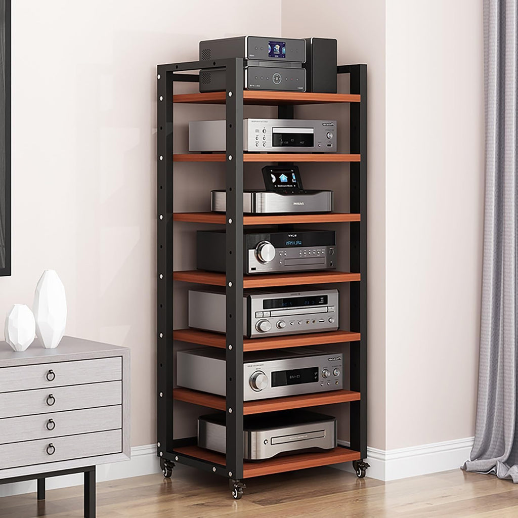 5 6 7 Tier AV Media Cabinet Stand, 4.6FT Tall Audio Tower Rack, Corner TV Stand with Adjustable Shelf, Modern Stereo Racks and Stands for Living, Gaming, Recording Room(Black-2, 7 Tier)