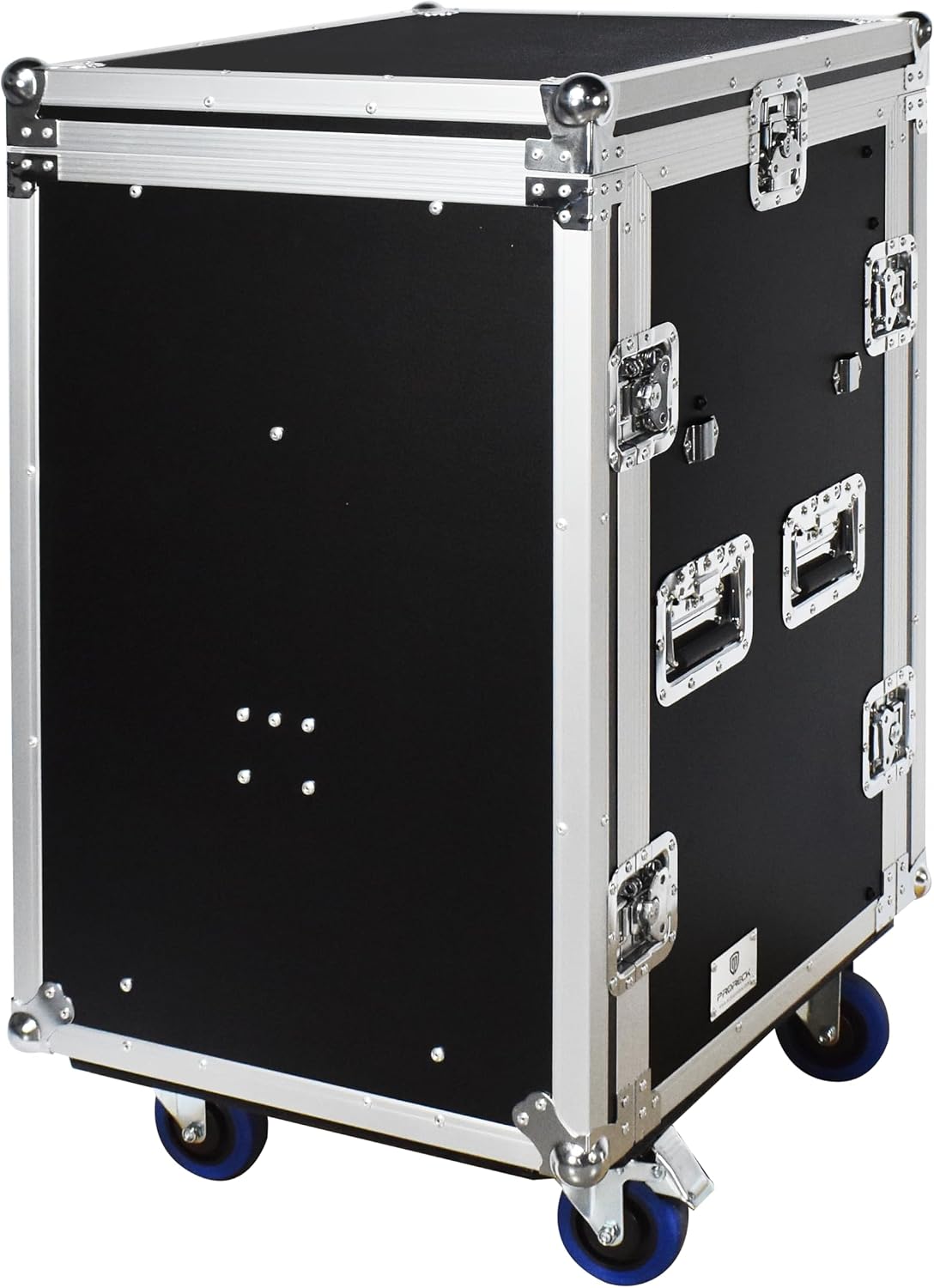 PRORECK 16U Rack/Road Case With Slant Mixer Top, Two Side Table And Casters, 20'' Rackable Depth, Plywood, 16U Installation Size, Pro Stage Performance.