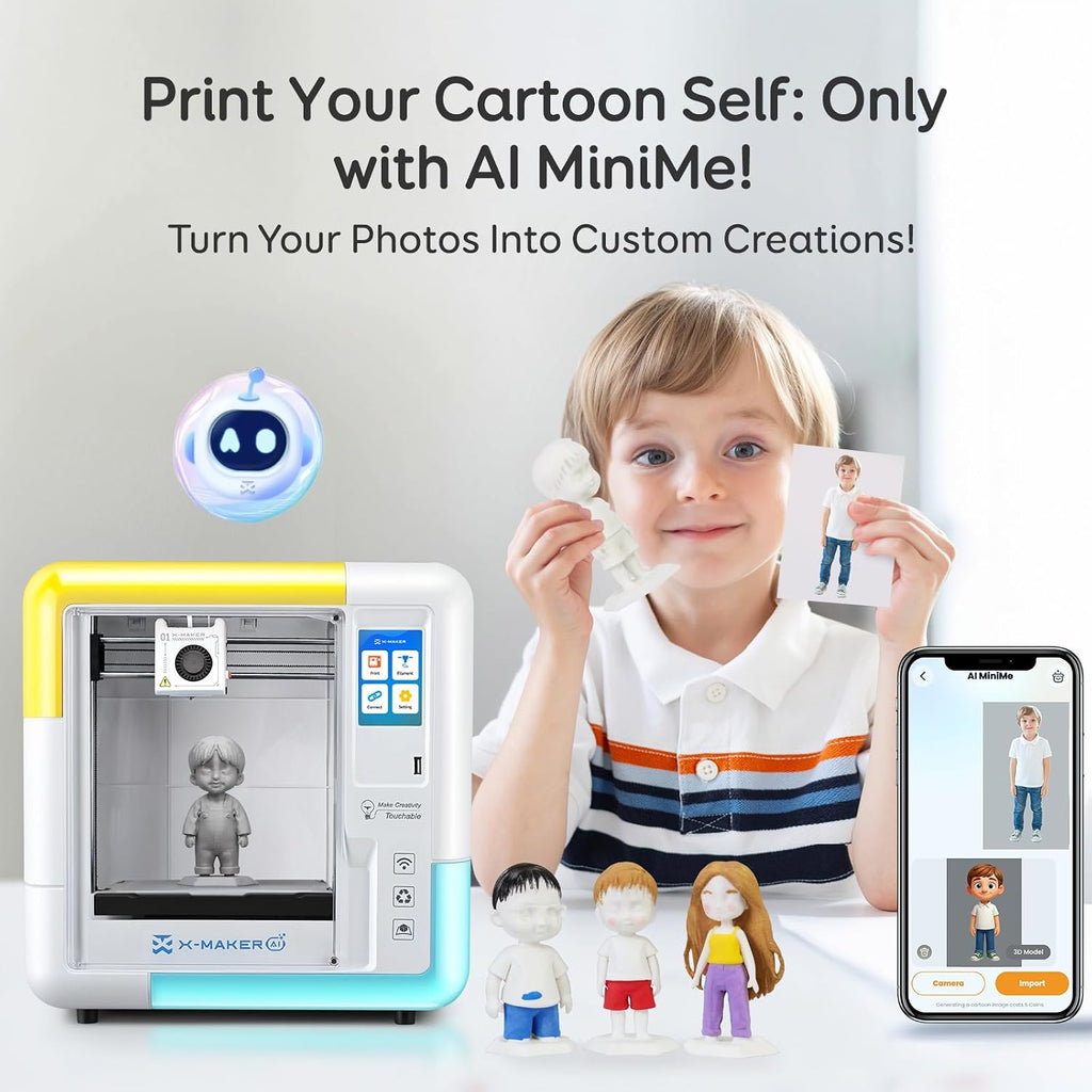 AOSEED 3D Printer for Kids & Beginners, AI-Powered Fully Assembled 3D Printer with Up to 400mm/s Speed, Auto Leveling, 15 Mini Apps, Includes 8 PLA Filaments for Home and School Use, X-MAKER AI+