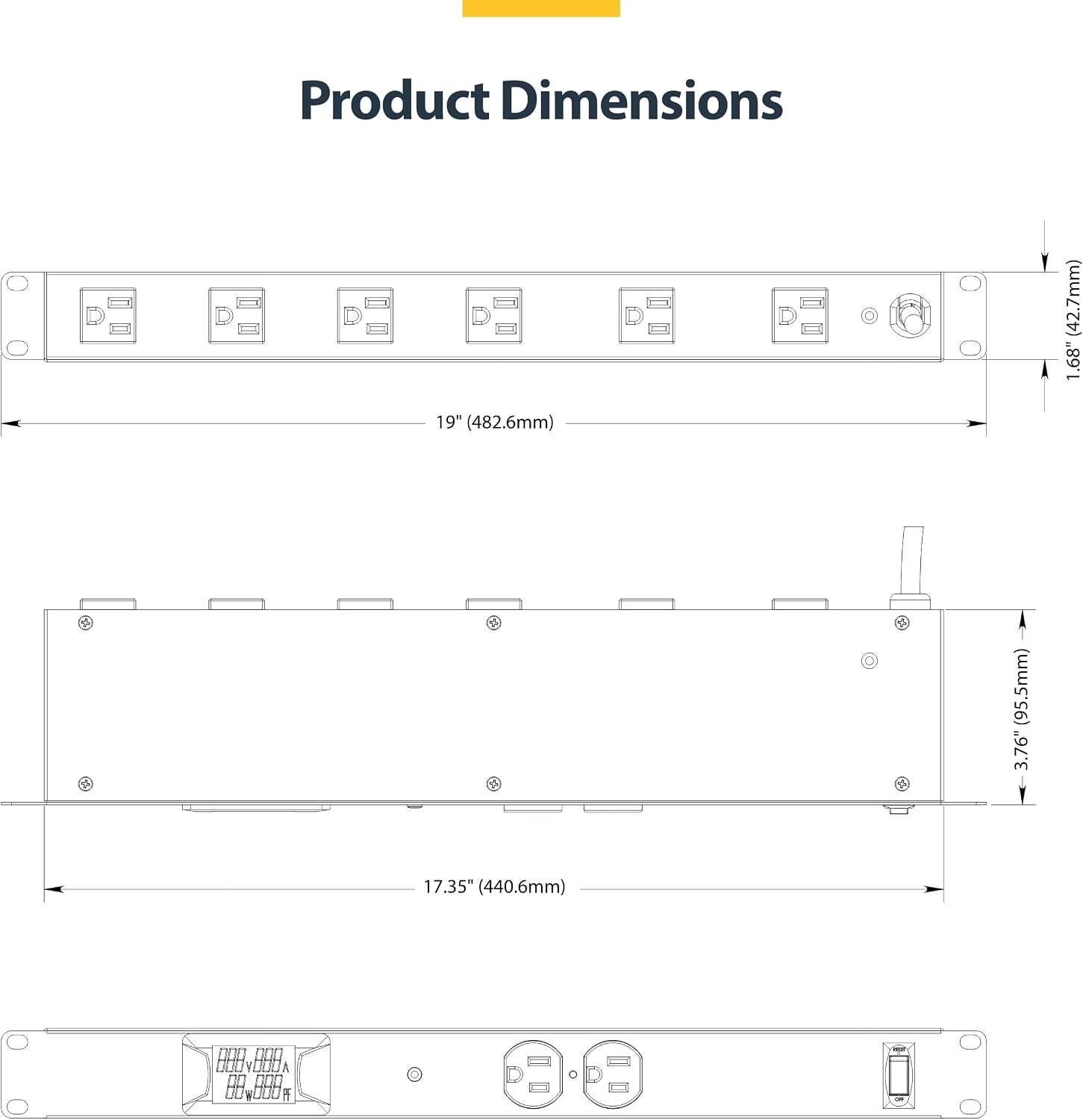 StarTech.com 8-Outlet Horizontal Rack Mount Metered PDU, 1U Server Power Strip w/Surge Protector, 8ft (2.4m) Power Cable, TAA