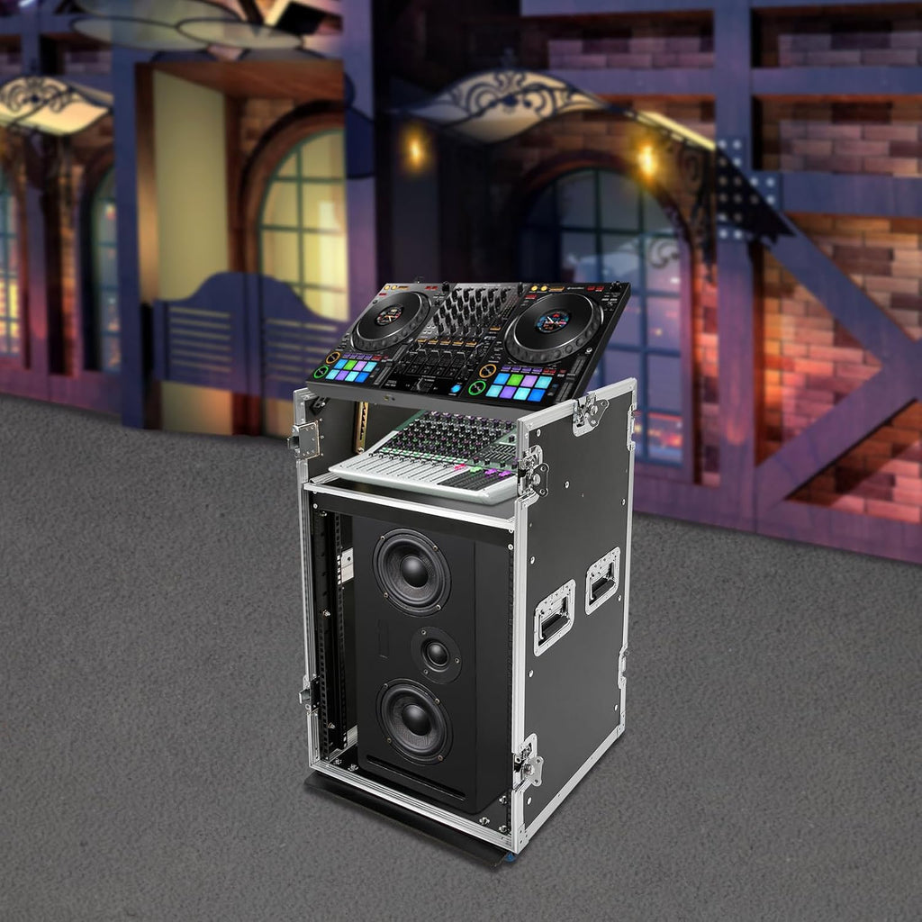 12U Recording Studio Racks, Audio Rack/Road Case Vertical Rack with Table with 4 Wheels,PA DJ Cabinet Up to 66.19LB for Studios, Home Theatres, KTV
