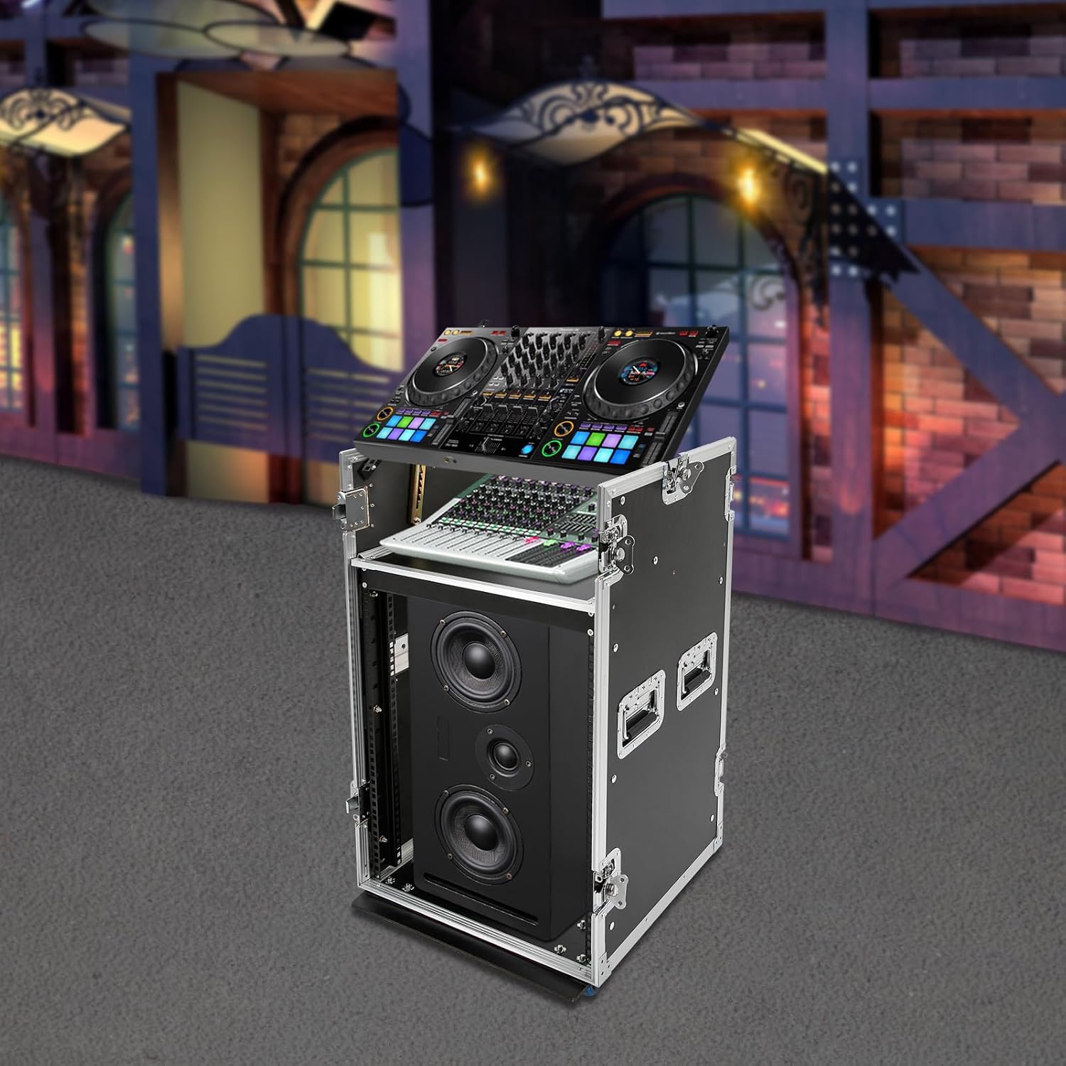12U Recording Studio Racks, Audio Rack/Road Case Vertical Rack with Table with 4 Wheels,PA DJ Cabinet Up to 66.19LB for Studios, Home Theatres, KTV