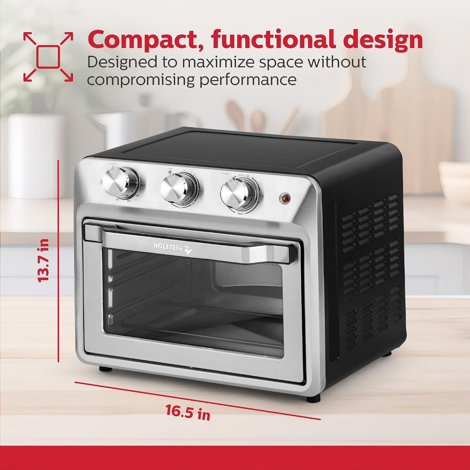 Holstein Housewares 21QT Air Fryer Oven. Multi-Function Countertop Oven for Toast, Bake, Broil, Roast & Air Fry with Glass Door, Timer & Dishwasher Safe Accessories. Large 6 Slice Capacity