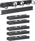 ICC 1U Ring Cable Manager Panel with Cover, Metal, 3' Cable Distribution D Rings, Horizontal Cable Management, Rackmount for 19' Network Racks, Black, 6-Pack