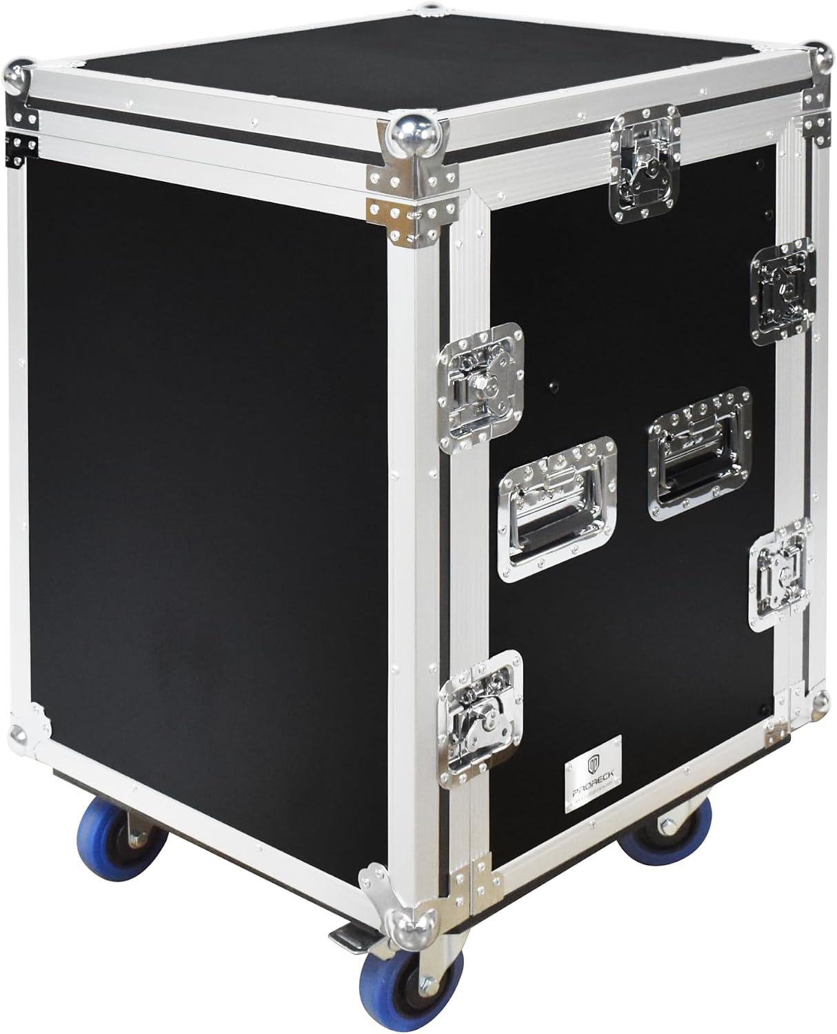 PRORECK 14U Rack/Road Case With Slant Mixer Top, One Side Table And Casters, 20'' Rackable Depth, Plywood, 14U Installation Size, Pro Stage Performance.