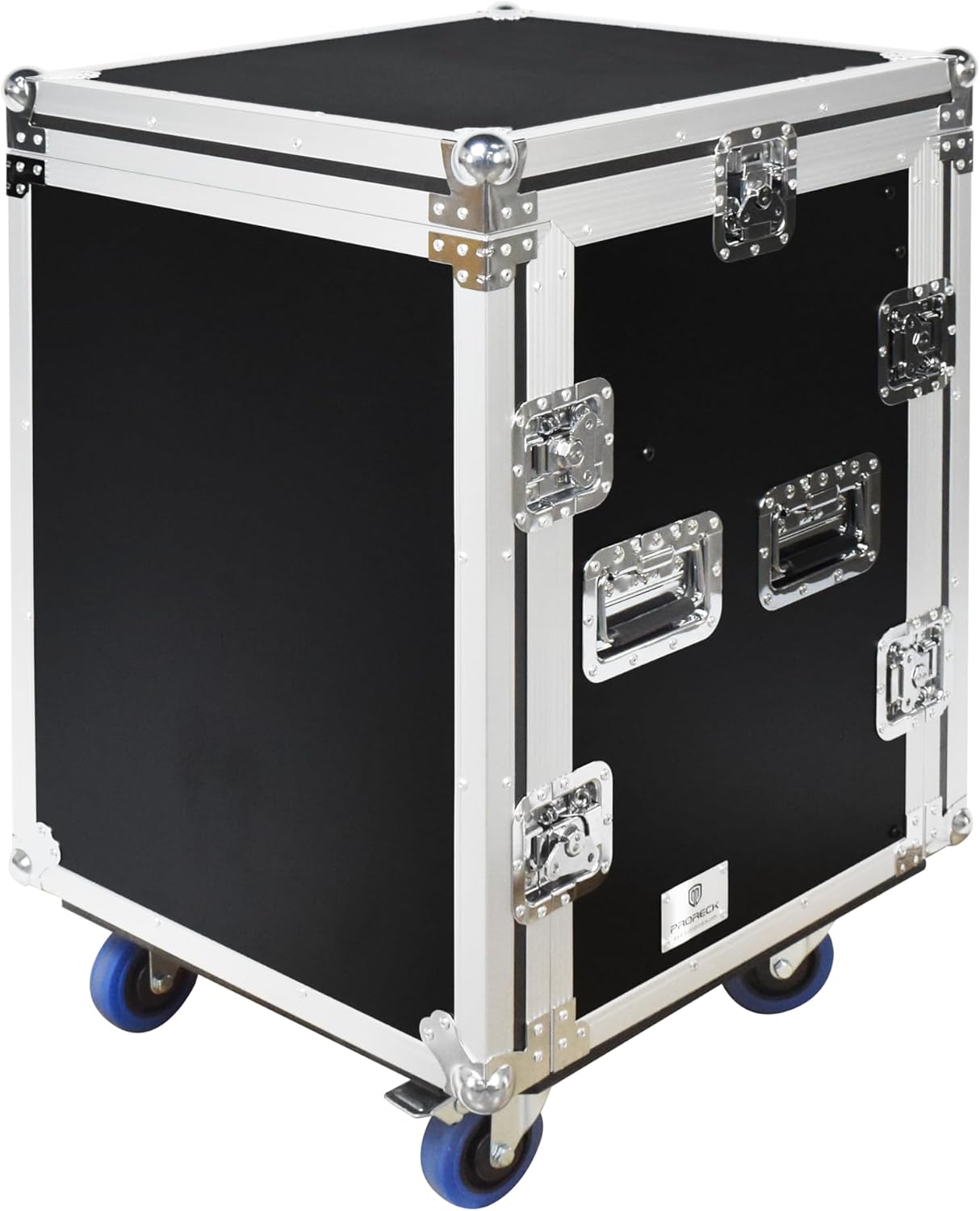 PRORECK 14U Rack/Road Case With Slant Mixer Top, And Casters, 20'' Rackable Depth, Plywood, 14U Installation Size, Pro Stage Performance.
