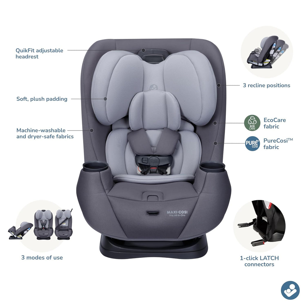 Maxi-Cosi Pria All-in-One Convertible Car Seat, Infant to Toddler Car Seat, Easy-Install Harness, Machine-Washable Cover, 5-100 lbs, Sea Salt