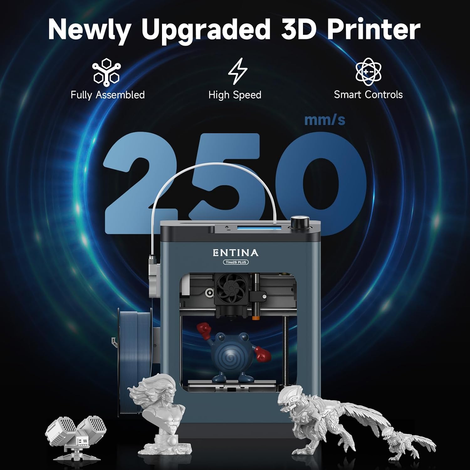 3D Printers TINA2 Plus V2, 250mm/s High Speed Auto Leveling FDM Mini 3D Printer with Spring Steel Platform, Fully Assembled 3D Printer for Kids and Beginners with WiFi High Precision 3D Printers