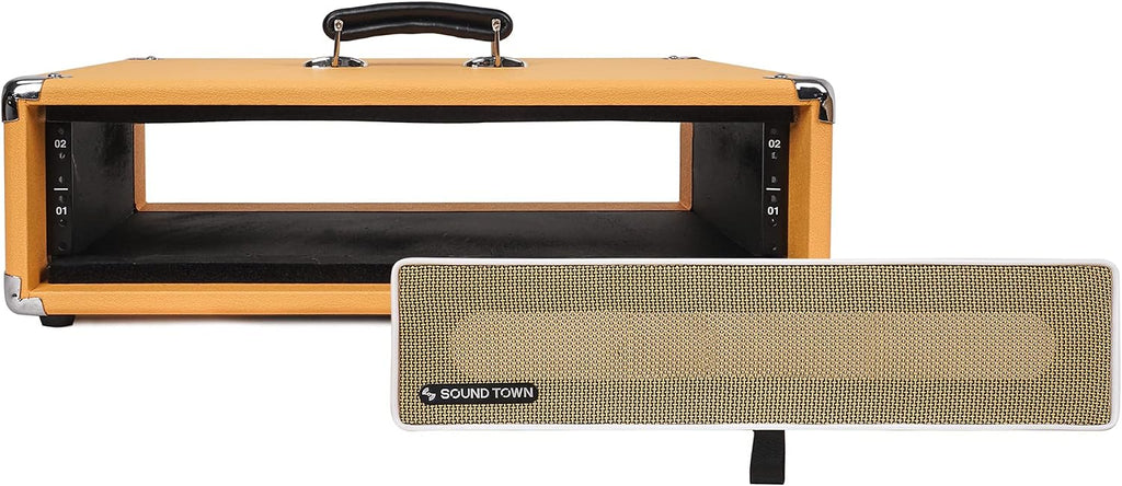 Sound Town Vintage 2U Amp Rack Case, 12.5' Depth with Rubber Feet, Dust Cover, Kickstand, Orange (STVRC-2OR)