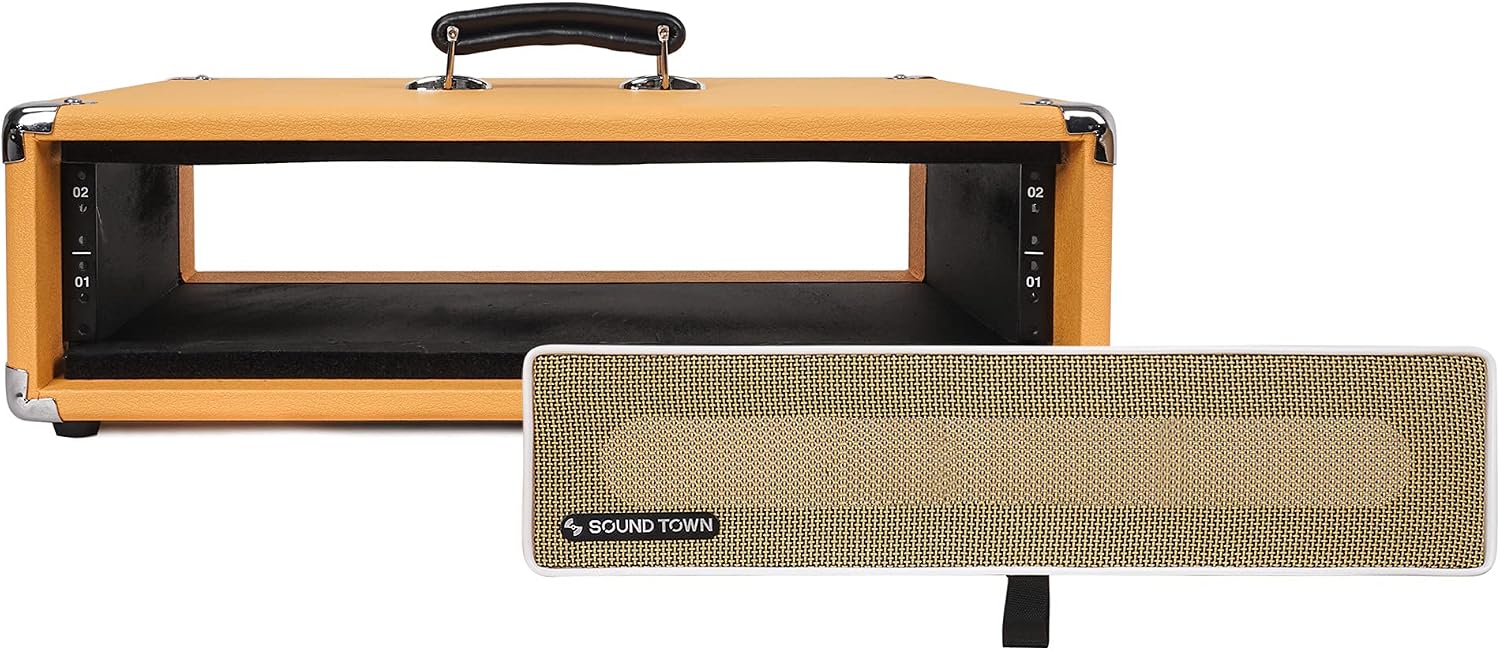Sound Town Vintage 2U Amp Rack Case, 12.5' Depth with Rubber Feet, Dust Cover, Kickstand, Orange (STVRC-2OR)