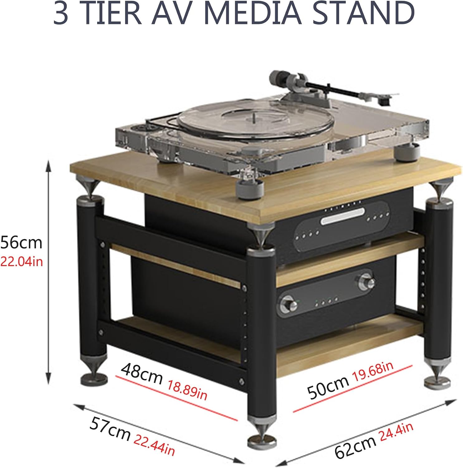 Audio Rack Stereo Cabinet,AV Media Stand,Stereo Racks and Stands,DVD Stand Storage Tower,Corner Shelf TV Stand,Audio-Video Shelving,Entertainment Stand,for Home Theater(Black Wood,62x57x56cm)