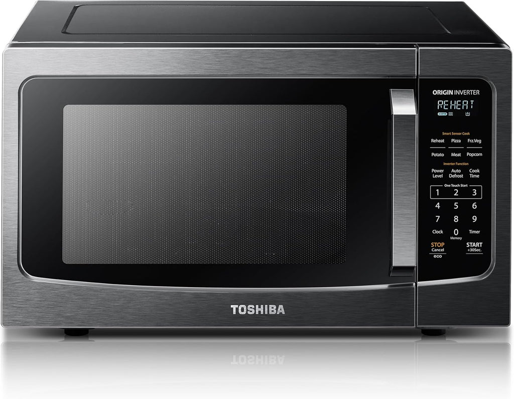 TOSHIBA ML-EM45PIT(BS) Countertop Microwave Oven with Inverter Technology, Kitchen Essentials, Smart Sensor, Auto Defrost, 1.6 Cu.ft, 13.6' Removable Turntable, 33lb.&1250W, Black Stainless Steel