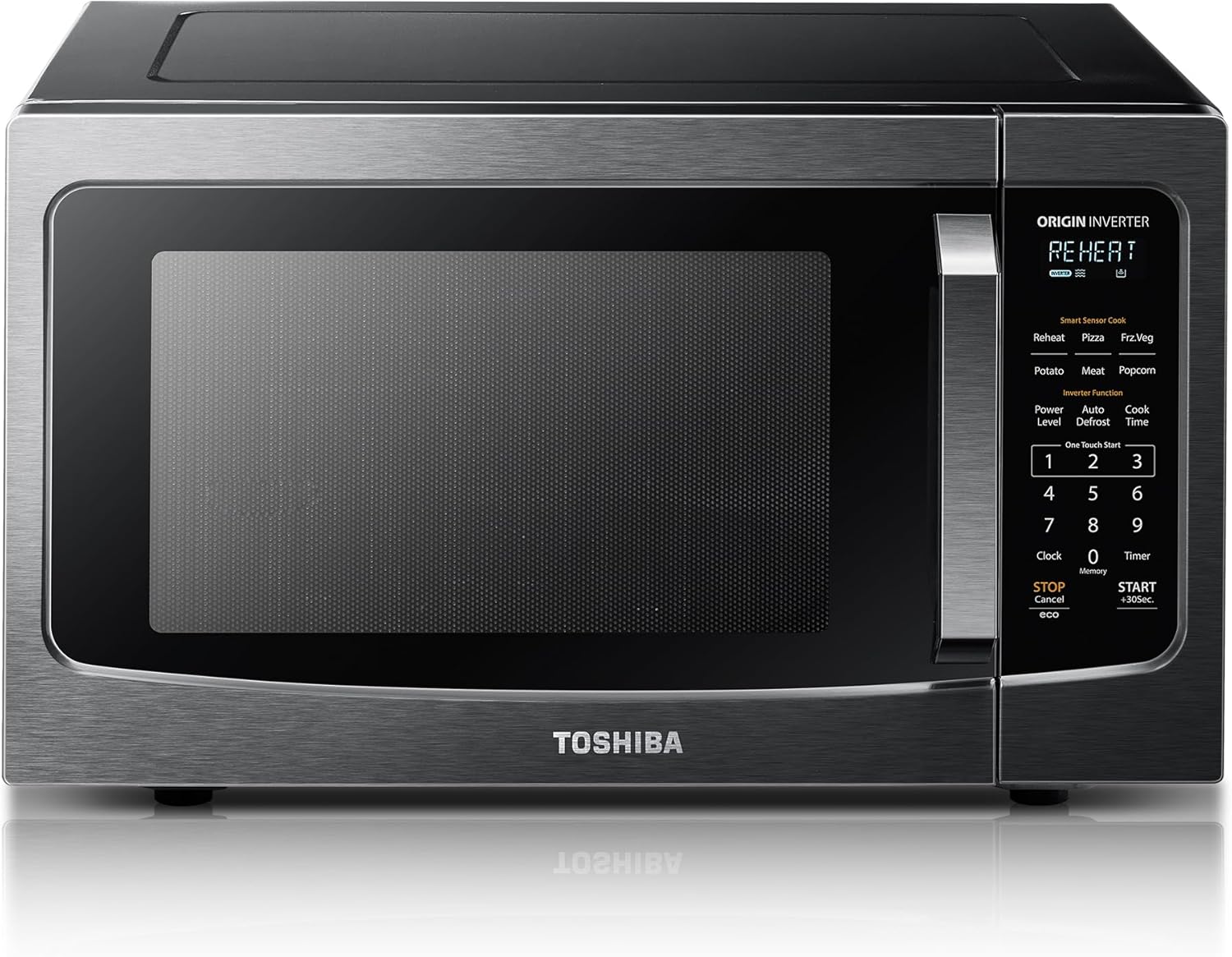 TOSHIBA ML-EM45PIT(BS) Countertop Microwave Oven with Inverter Technology, Kitchen Essentials, Smart Sensor, Auto Defrost, 1.6 Cu.ft, 13.6' Removable Turntable, 33lb.&1250W, Black Stainless Steel