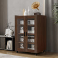 ELECWISH Media Storage Cabinet, Audio-Video Media Stand,Stereo Cabinet with 4 Height-Adjustable Shelves, AV Rack with Glass Doors for Meeting, Living, Recording Room, Brown