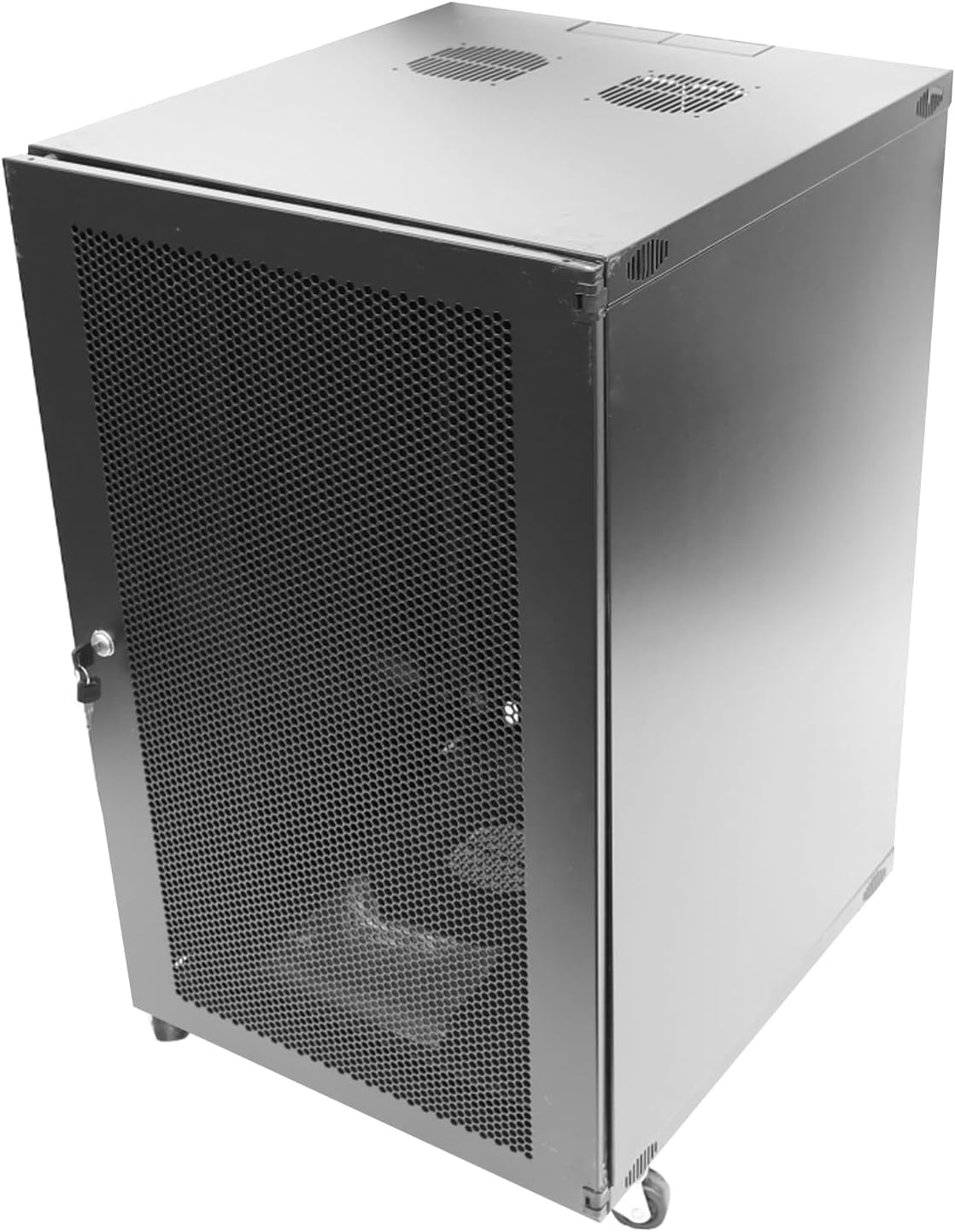 18U Server Cabinet Wall Mount Rack Enclosure with Caster Wheels 2 Server Fans Locking Grid Gate Removable Side Panels 19' Network Cabinet 15-18.5' Installation Depth Heavy-Duty Frame (37INCH, 18U)