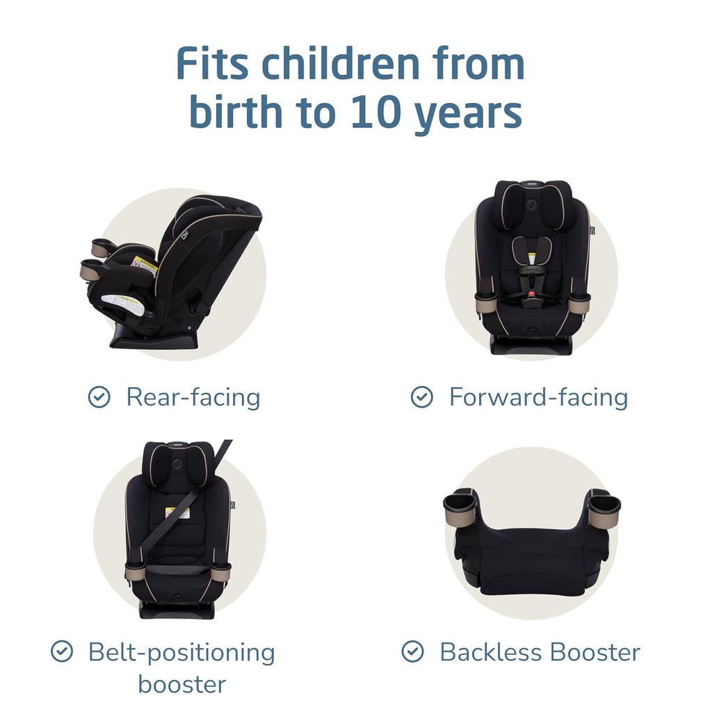 Maxi-Cosi Kani 4-in-1 Infant Kids Convertible Car Seat, Rear-Facing, Forward-Facing, Booster, Slim 3-Across Fit, Magnetic Buckle, 5-Position Recline, Fits 5-100 lbs, 19-57 in, Caspian Caviar
