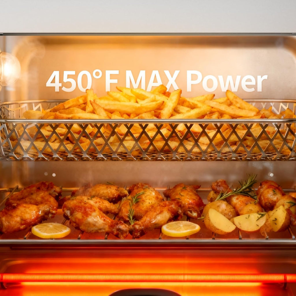 Electactic 18QT Air Fryer Toaster Oven Combo,12-in-1 Large Convection Airfryer Oven with 60-Minute Timer,70–450℉ Temperature Control,Roast & Broil, Fits 8-10″ Pizza(Black)