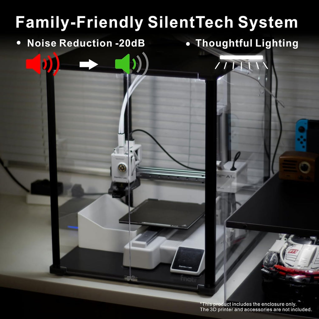 3D Printer Enclosure for Bambu Lab A1 Mini - Fume & Odor Control, Ventilation Cutout for Air Purification, Overheating Protection, LED Light, Versatile AMS Lite Placement, Black