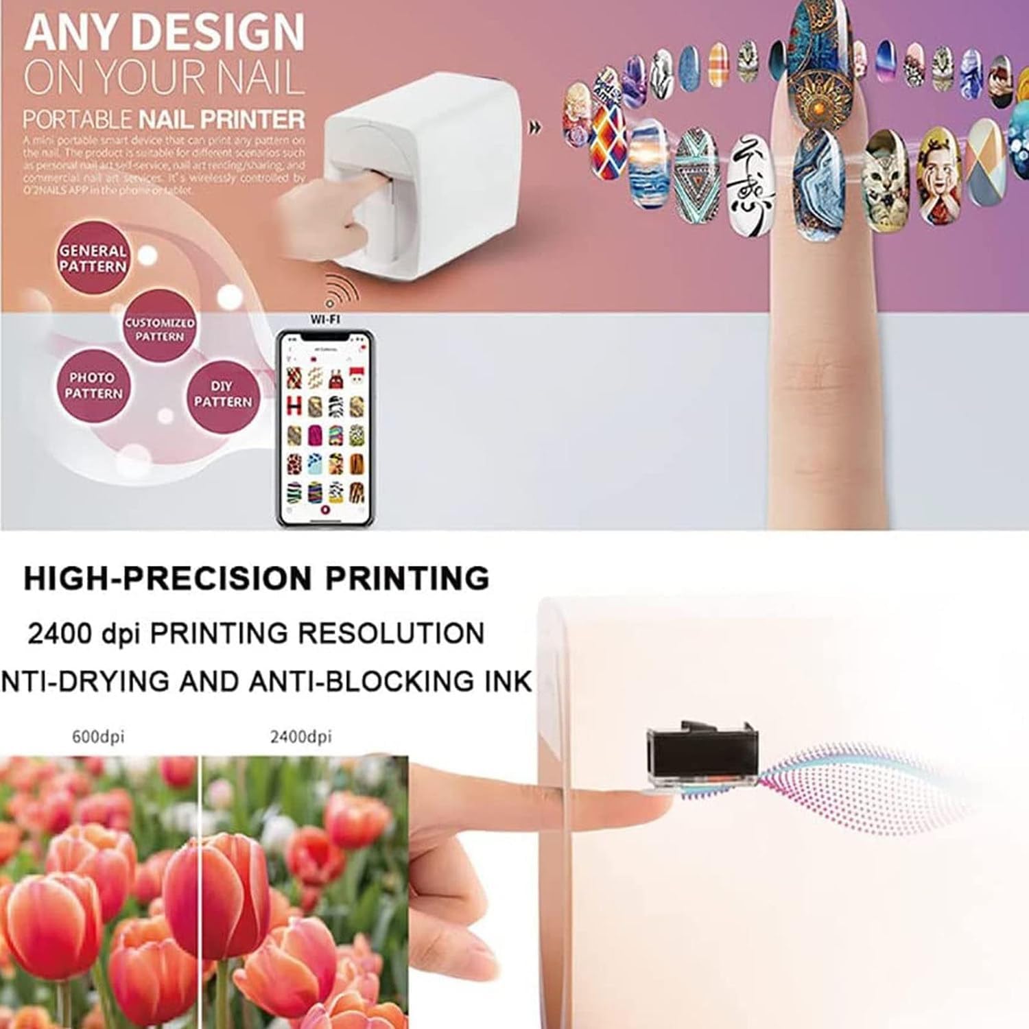 Nail Art Printer, 3D Intelligent Automatic Nail Printing Machine, Support WiFi/DIY/USB, Portable Nail Painting Machine for Kid/Studio (Green)