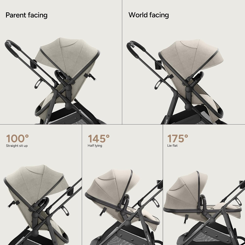 Mompush Wiz 2 in 1 Baby Stroller with Infant Pramette Mode, One Hand Fold Convertible Newborn to Toddler Stroller with Reversible Seat and Large UPF 50+ Canopy