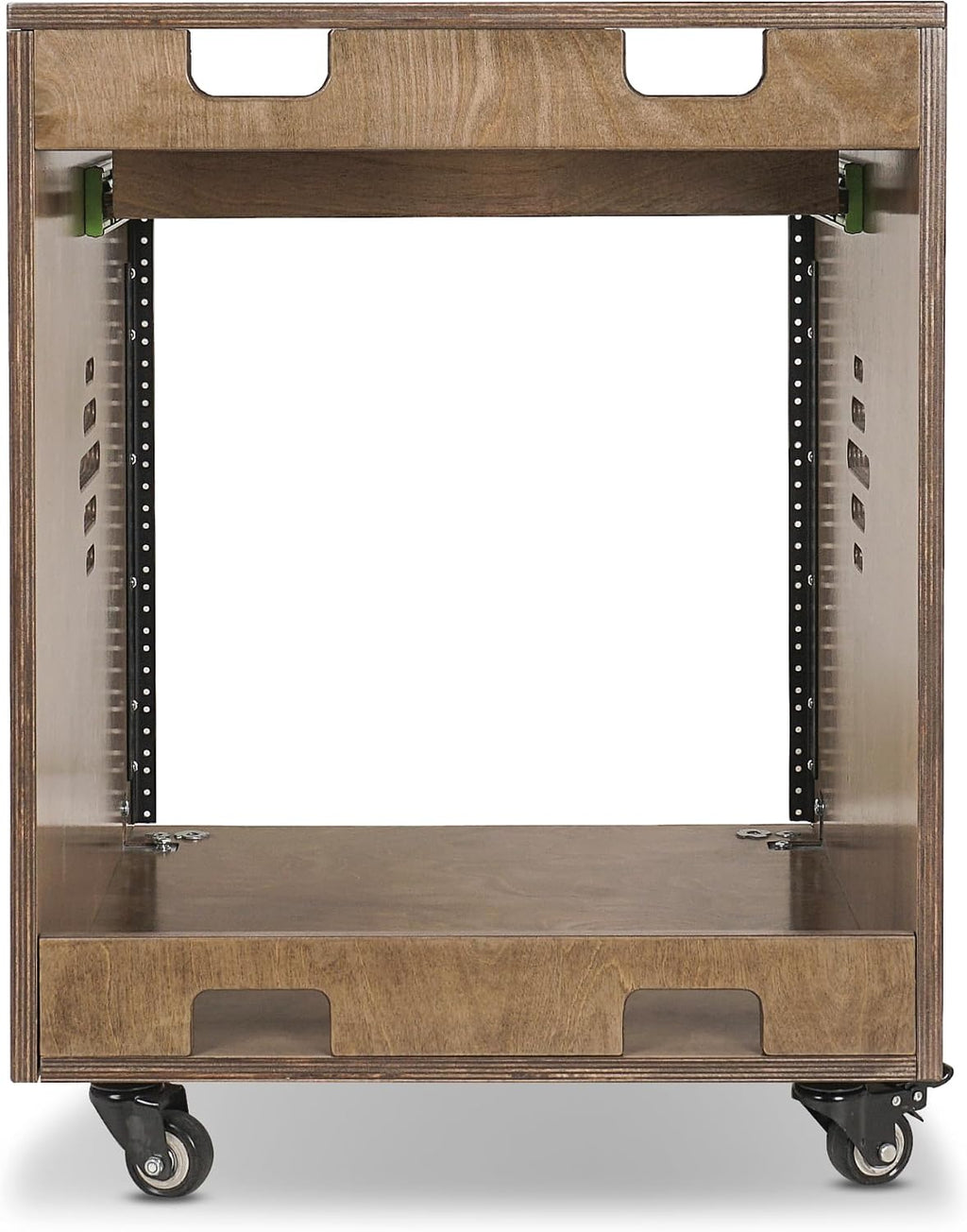 Sound Town 10U Solid Baltic Birch Plywood Studio Rack Desk with Slide-Out Tray, Rubber Feet, Casters, for Recording, Podcasts, Broadcasts, Streaming, Weathered Brown (SDRK-ST10B)
