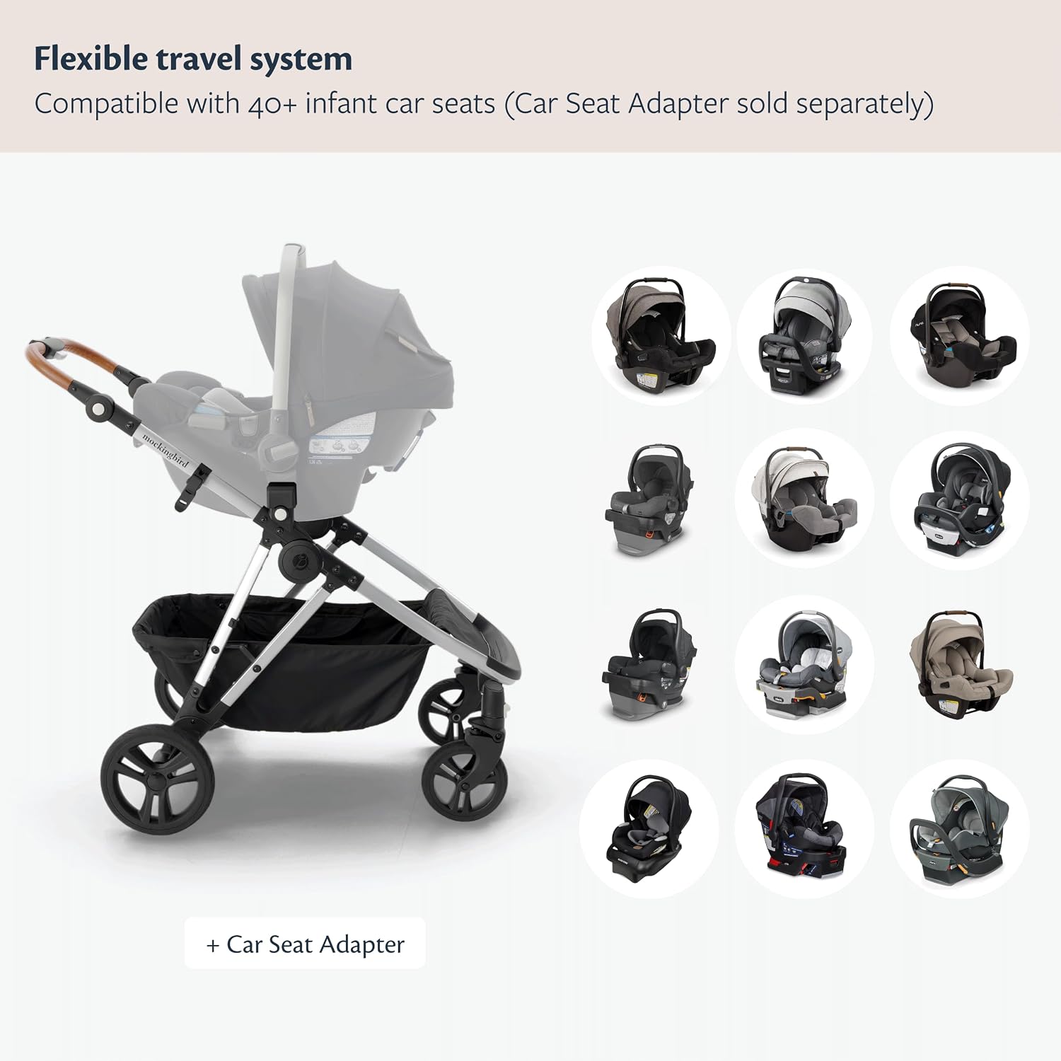 Mockingbird Single-to-Double Stroller 3.0 - Convertible Full Size Baby Stroller for 1, 2, or 3 Kids with 44 Possible configurations, Travel System Compatible - Sage
