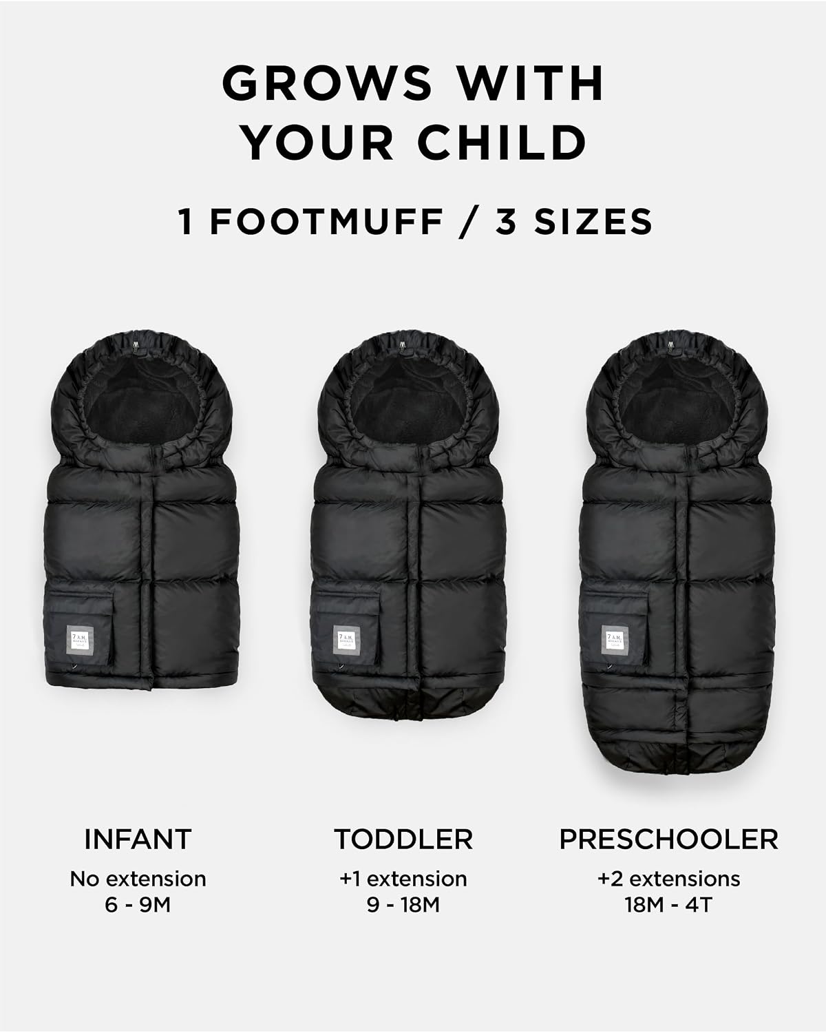 7AM Enfant Stroller Blanket 212 - Adjustable Baby Car Seat Zipped Blanket for Babies Winter, Unisex Multi Purpose Fleece Lined Warm Hooded Toddler Footmuff Water Repellent | (6M - 4T)