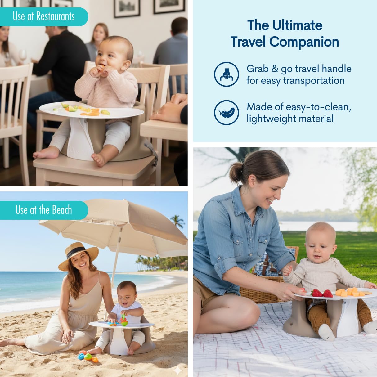 Upseat – The Original Ergonomic Baby Floor & Booster Seat with Tray, Developed with Physical Therapists for Upright Posture & Healthy Hip Development, 4–24 Months, Extra-Large Tray (Taupe)