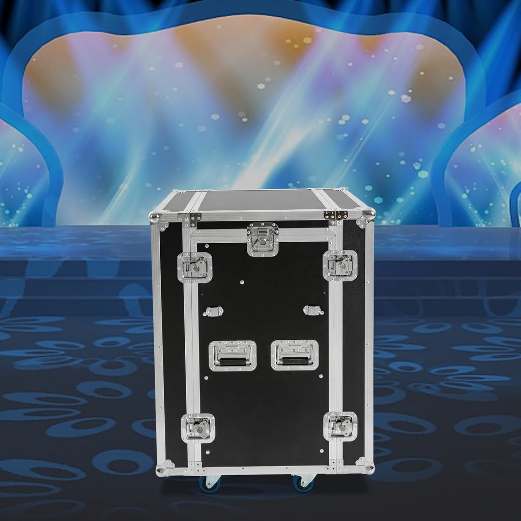 14U PA Audio Rack 2 Tiers Studio Rack with 2*DJ Table Tops, Mobile Flight Case Frame Server Rack with Wheels DJ Table DJ Rack for Studios Parties KTVs