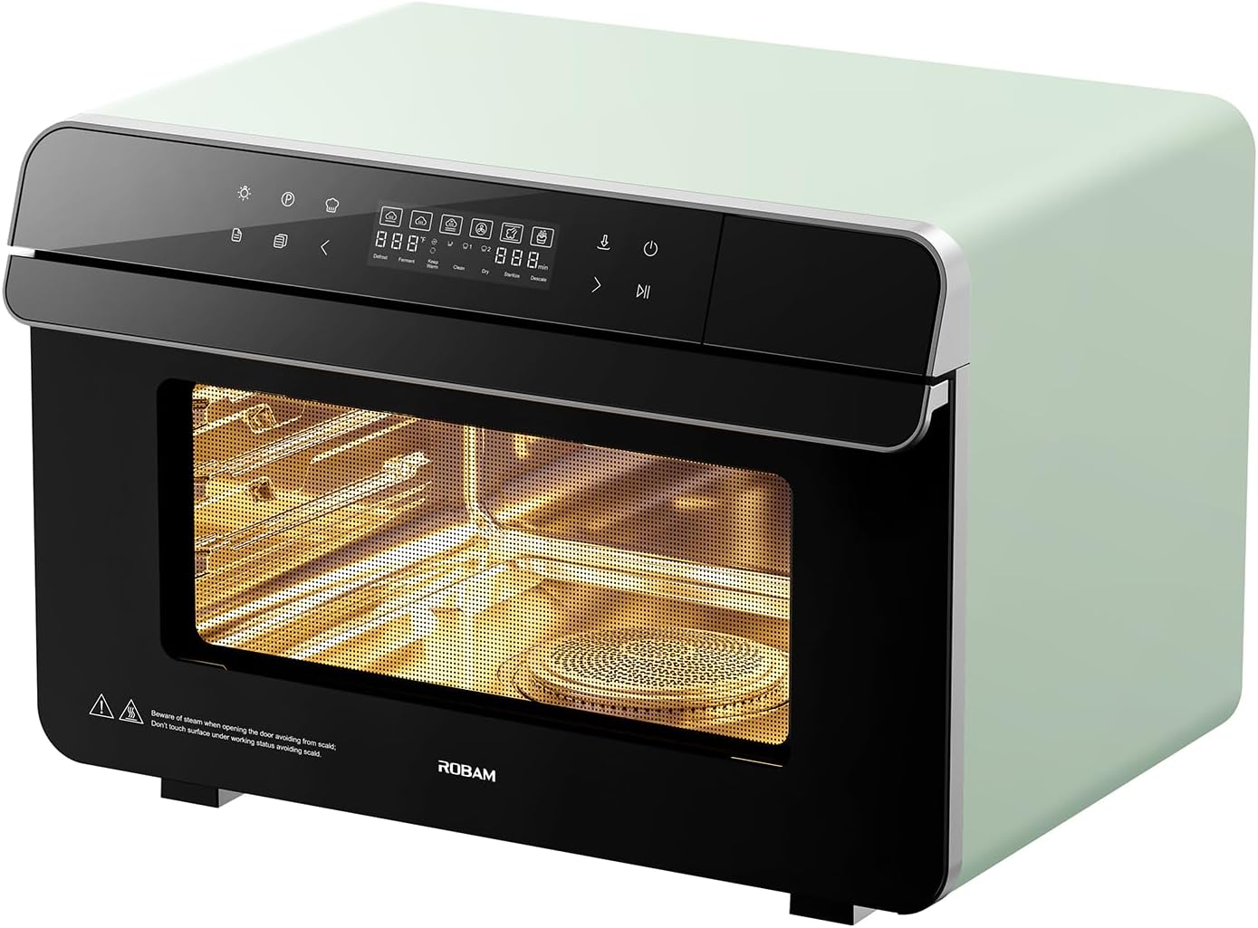 ROBAM Toaster Oven Air Fryer Combo R-BOX Green, 23QT Countertop Convection Steam Oven, Rapid Steam, Bake, Air Fry, Broil, Dehydrate, Defrost, Ferment, Steam Self-Clean, Touchscreen Control