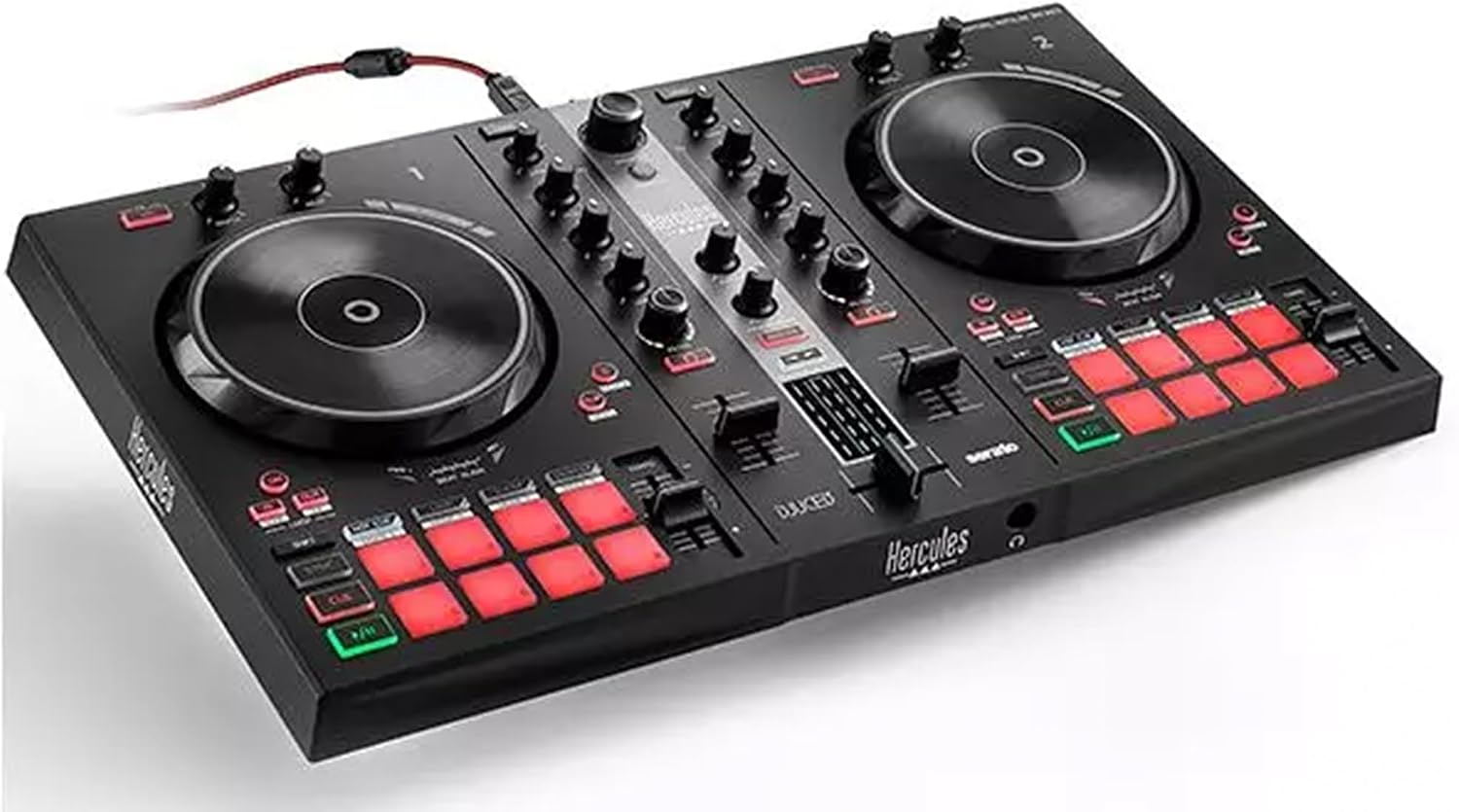 Hercules DJControl Inpulse 300 MK2 2-Channel DJ Controller Bundle with Case, TRS-to-RCA Breakout Cable, and Austin Bazaar Polishing Cloth
