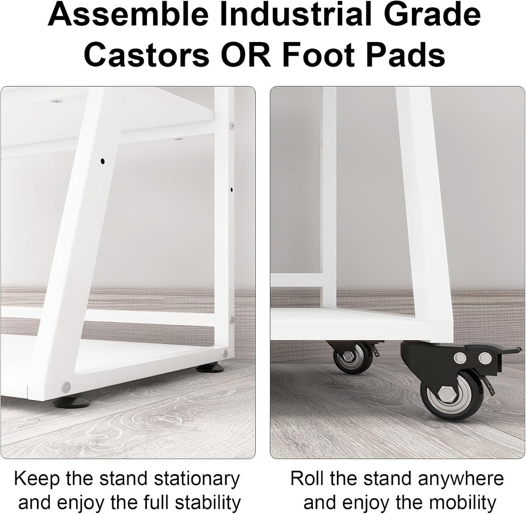 Natwind 23.6'x19.7' Large Printer Stand,3 Tier Printer Table with Charging Station, Rolling Cart with Adjustable Storage Shelf for Home Office Organization, Stand for Heat Press,3D Printer (White)