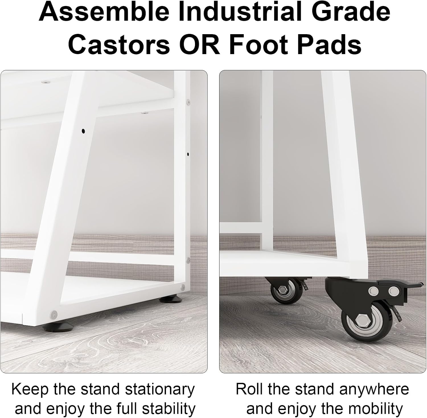 Natwind 23.6'x19.7' Large Printer Stand,3 Tier Printer Table with Charging Station, Rolling Cart with Adjustable Storage Shelf for Home Office Organization, Stand for Heat Press,3D Printer (White)