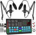 Podcast Equipment Bundle for 2, DJ Mixer with 3.5mm Diaphragm Condenser Microphone for Live Streaming, Podcast Recording,Gaming, Youtube, TikTok, PC, Smartphone