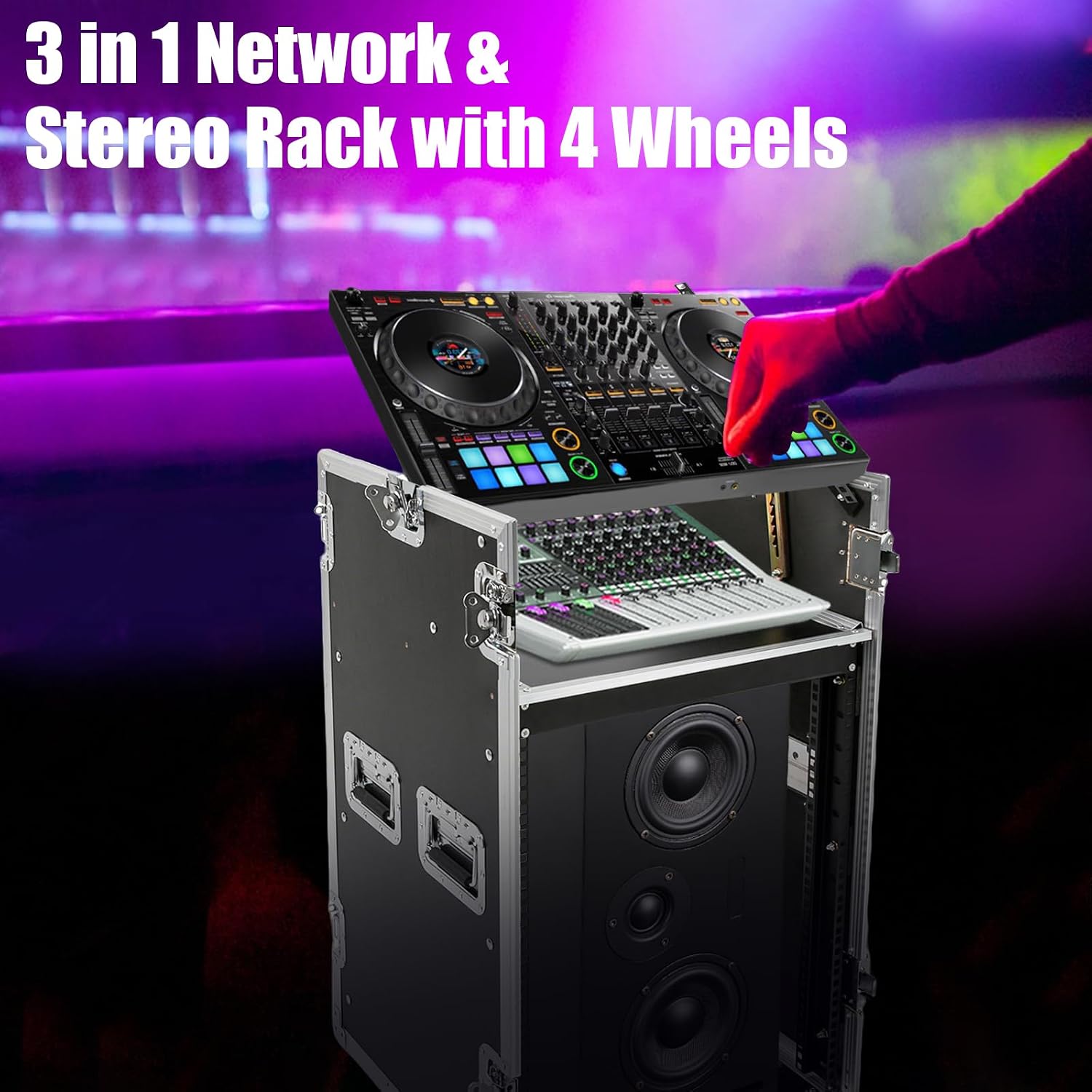 12U Recording Studio Racks, Audio Rack/Road Case Vertical Rack with Table with 4 Wheels,PA DJ Cabinet Up to 66.19LB for Studios, Home Theatres, KTV