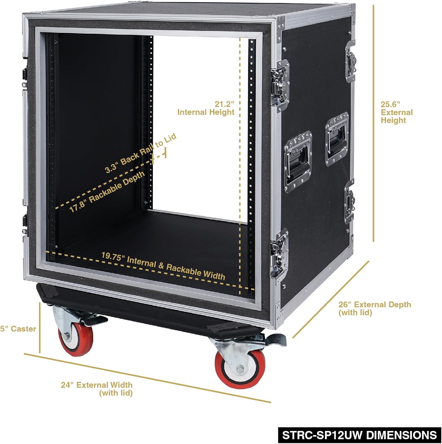 Sound Town Shock Mount 12U ATA Rack Case with 21' Rackable Depth and Casters, 12-Space Size - Pro Tour Grade (STRC-SP12UW)