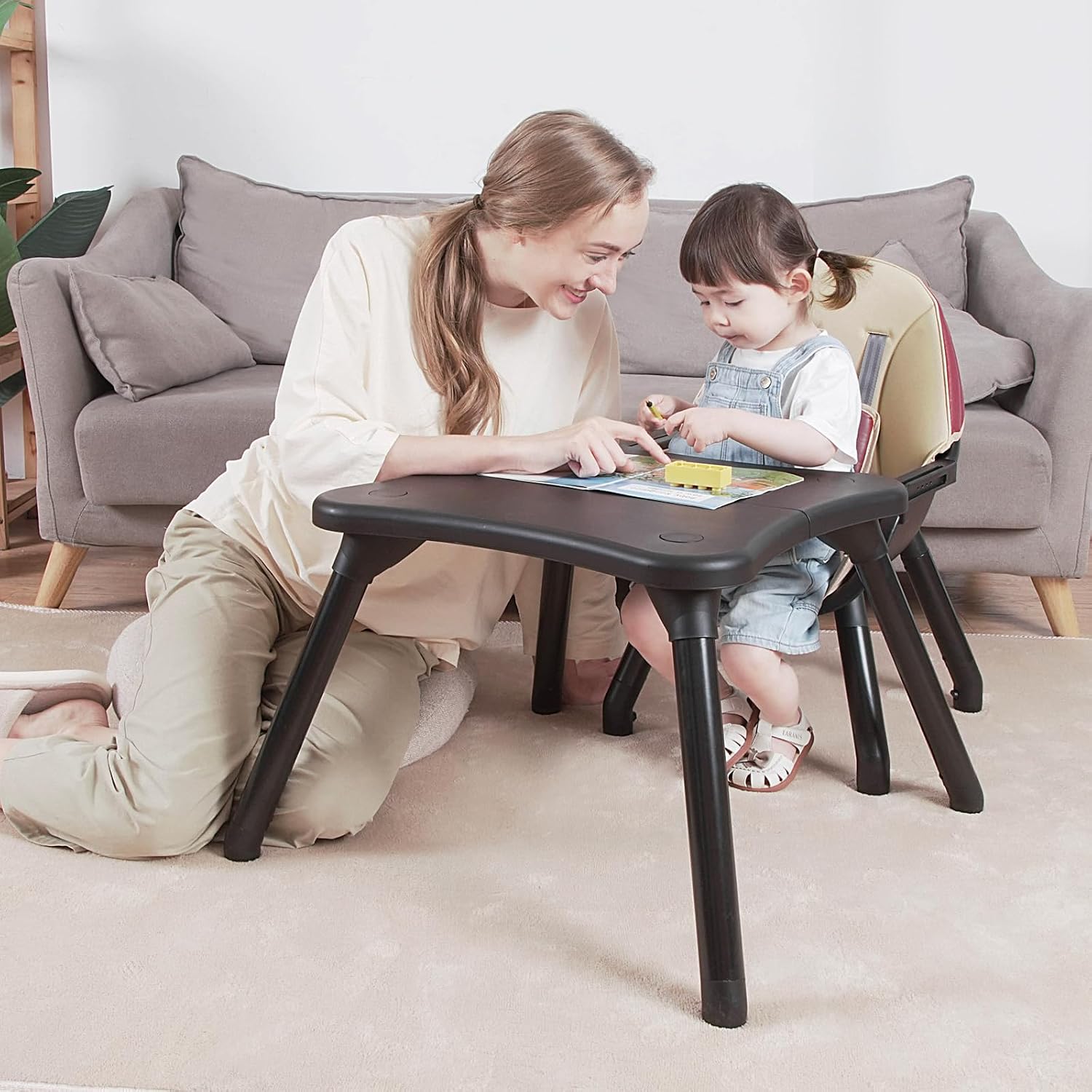 Gofirst 6 in 1 Baby High Chair,Convertible High Chairs for Babies and Toddlers/Booster Seat/Table and Chair Set,Babies Feeding Chair/5-Point Harness,4-Position Removable Tray&PU Cushion Baby Highchair