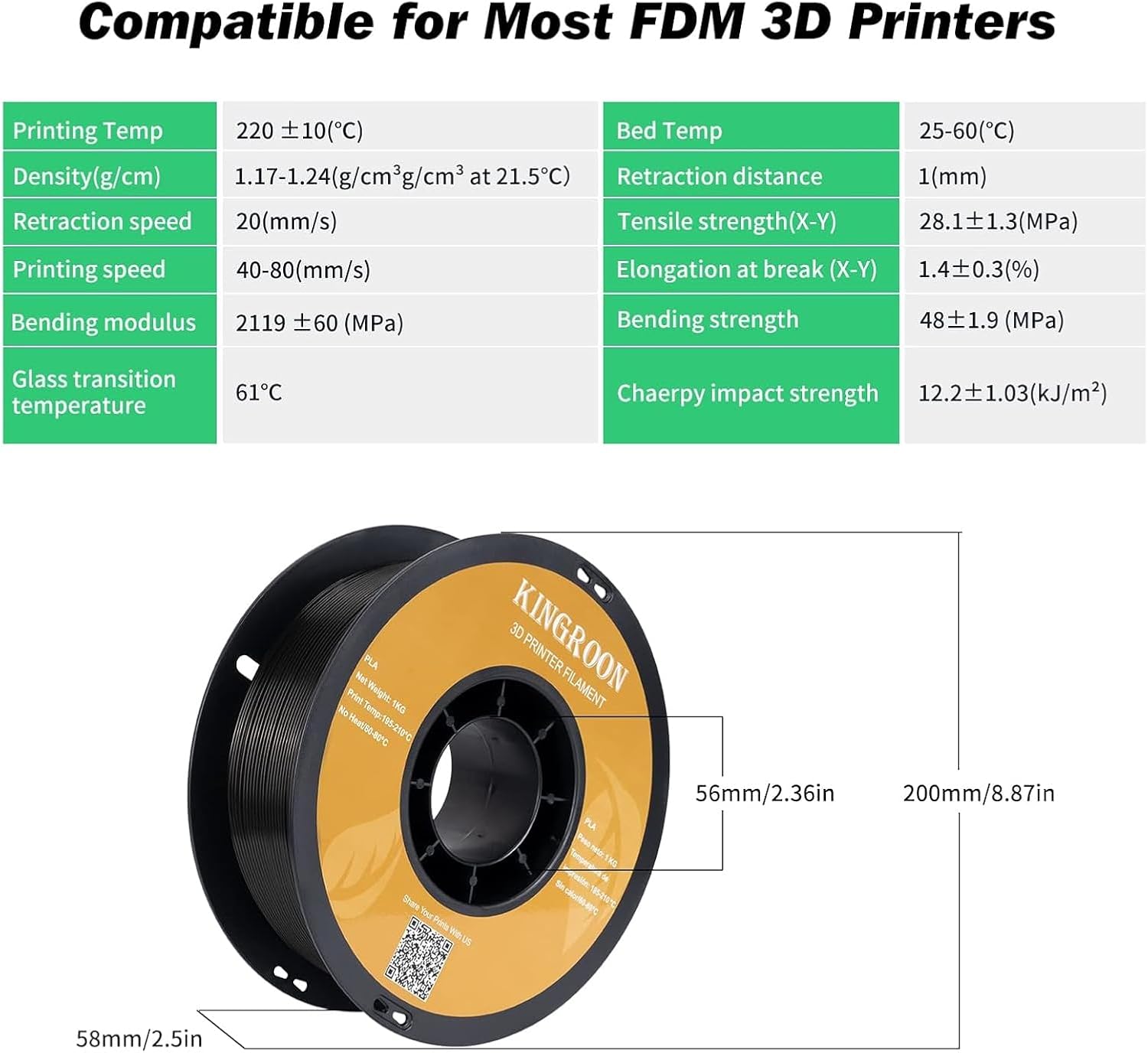 Kingroon PLA 3D Printer Filament,10 Rolls, Dimensional Accuracy +/- 0.03 mm, 10kg Spool(22lbs),1.75 mm,2Black+2White+Red+Green+Blue+Pink+Yellow+Skin