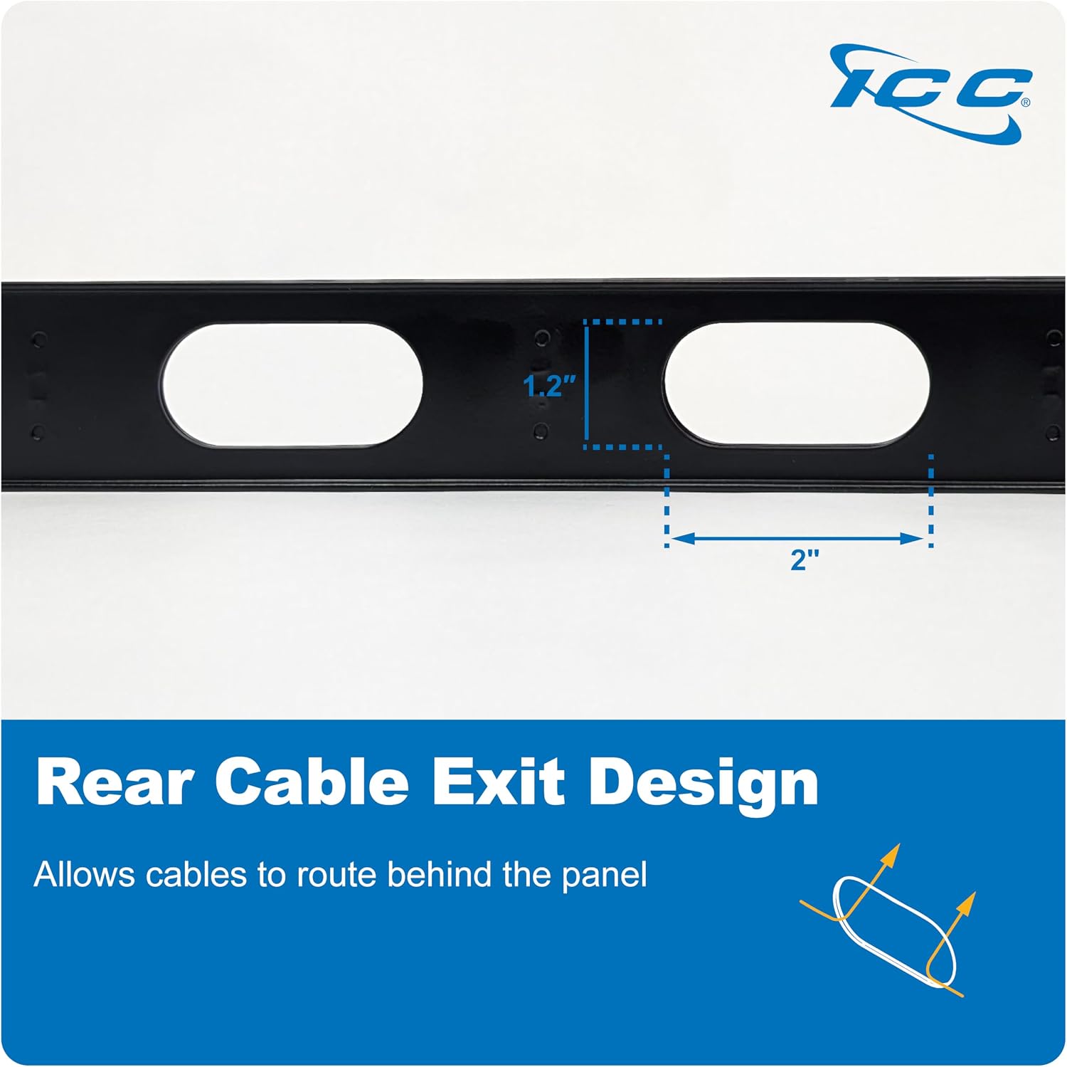 ICC 1U Ring Cable Manager Panel with Cover, Metal, 3' Cable Distribution D Rings, Horizontal Cable Management, Rackmount for 19' Network Racks, Black, 6-Pack