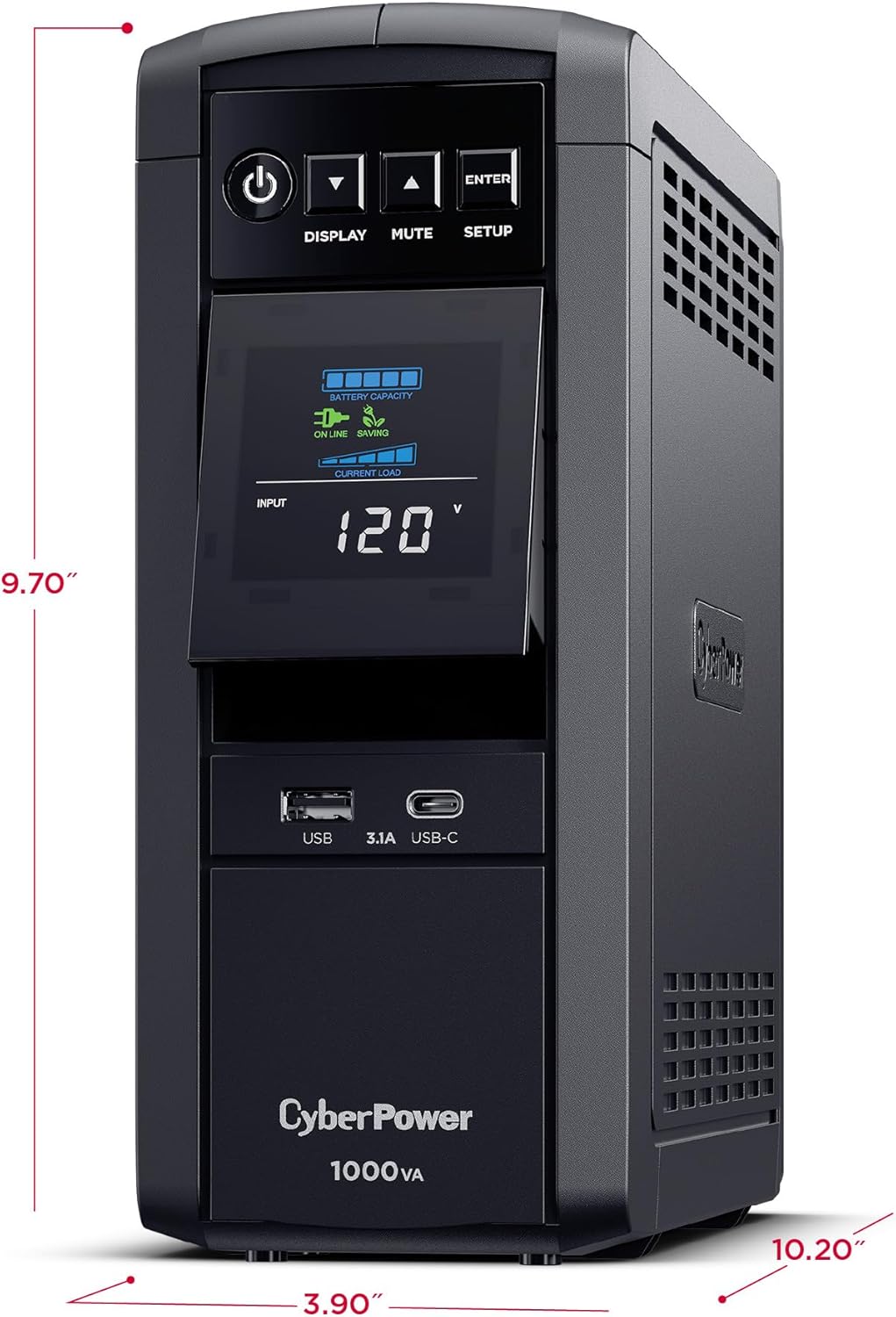 CyberPower CP1000PFCLCD PFC Sinewave UPS Battery Backup and Surge Protector, 1000VA/600W, 10 Outlets, AVR, Mini-Tower, UL Certified