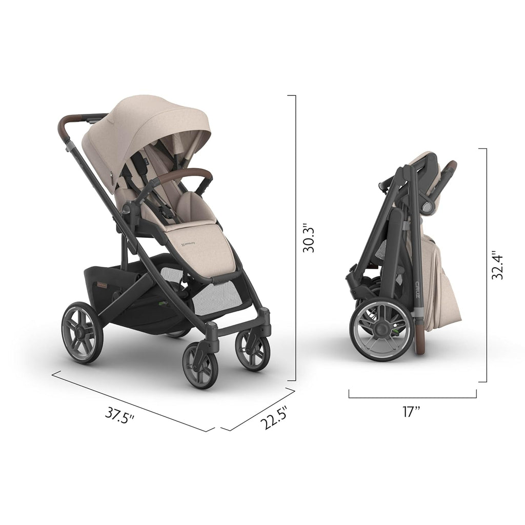 UPPAbaby Cruz V3 Stroller - from Birth + Car Seat Compatible - Full-Size, Reversible Seat - Infant Insert, Bug and Rain Shields Included - Ada - (Sandstone Mélange/Carbon Frame/Chestnut Leather)