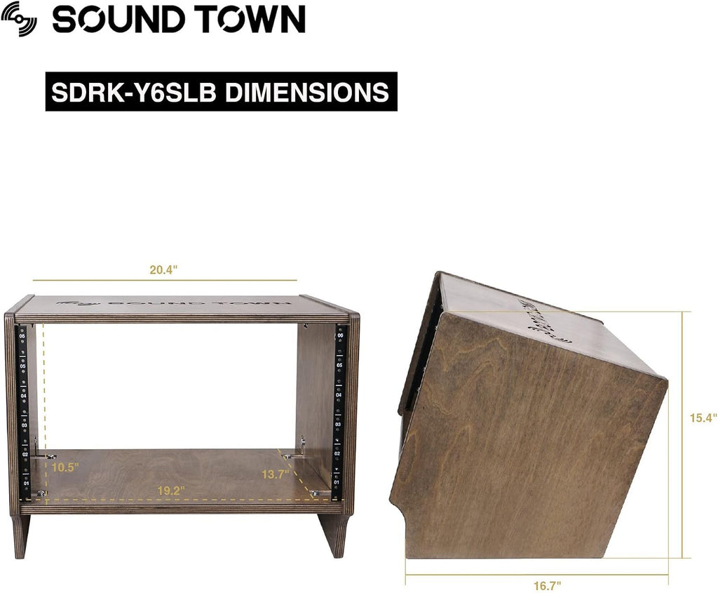 Sound Town DIY 6U Angled Desktop Turret Studio Rack with Solid Baltic Birch Plywood, Weathered Brown, Assembly Required (SDRK-Y6SLB)