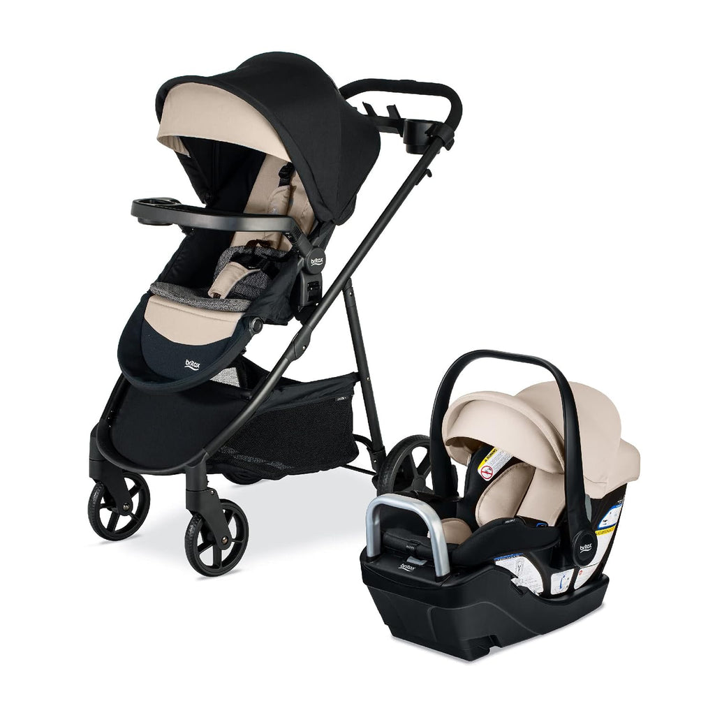 Britax Willow Brook S+ Travel System, Infant Car Seat Stroller Combo With Willow S Infant Car Seat, Alpine Base, and Brook+ Stroller; ClickTight Technology, SafeWash Insert and Cover — Sand Onyx
