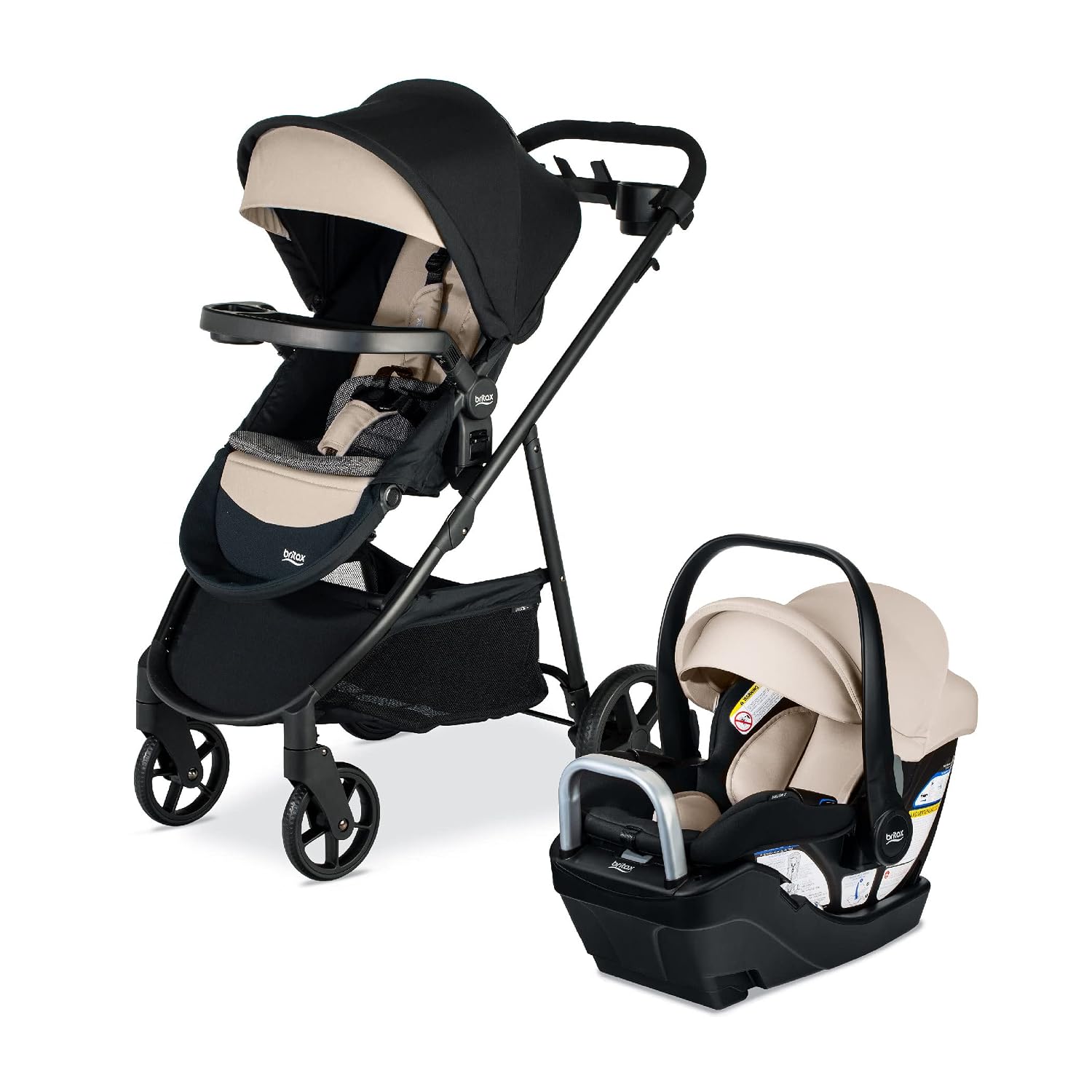 Britax Willow Brook S+ Travel System, Infant Car Seat Stroller Combo With Willow S Infant Car Seat, Alpine Base, and Brook+ Stroller; ClickTight Technology, SafeWash Insert and Cover — Sand Onyx