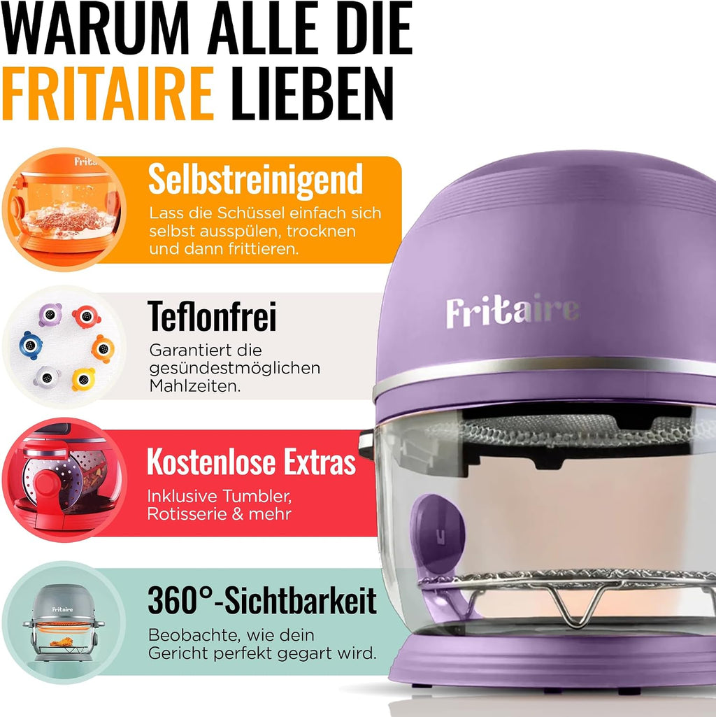 Non Toxic Air Fryer™ Pro | 9-in-1 Glass Air Fryer | Self-Cleaning | 5 Quart | Rotisserie and Tumbler | 400F Vortex For Even Cooking, BPA-Free Teflon Free, Recrisp, Roast, Bake, Lavender