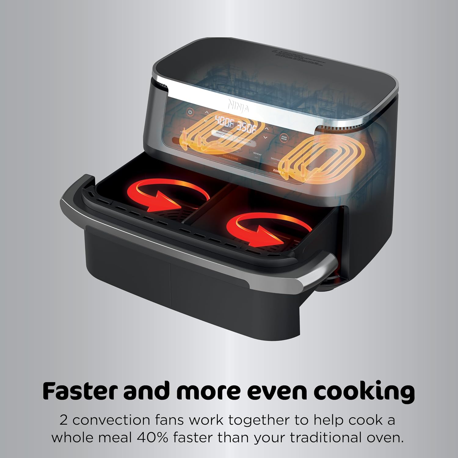 Ninja Foodi Air Fryer | 6-in-1 with 7-QT MegaZone & Basket Divider for Large Proteins & Full Meals | Cook 2 Foods at Once | 450° F | Air Fry, Roast, Broil, Dehydrate, Keep Warm & Bake | Black | DZ071