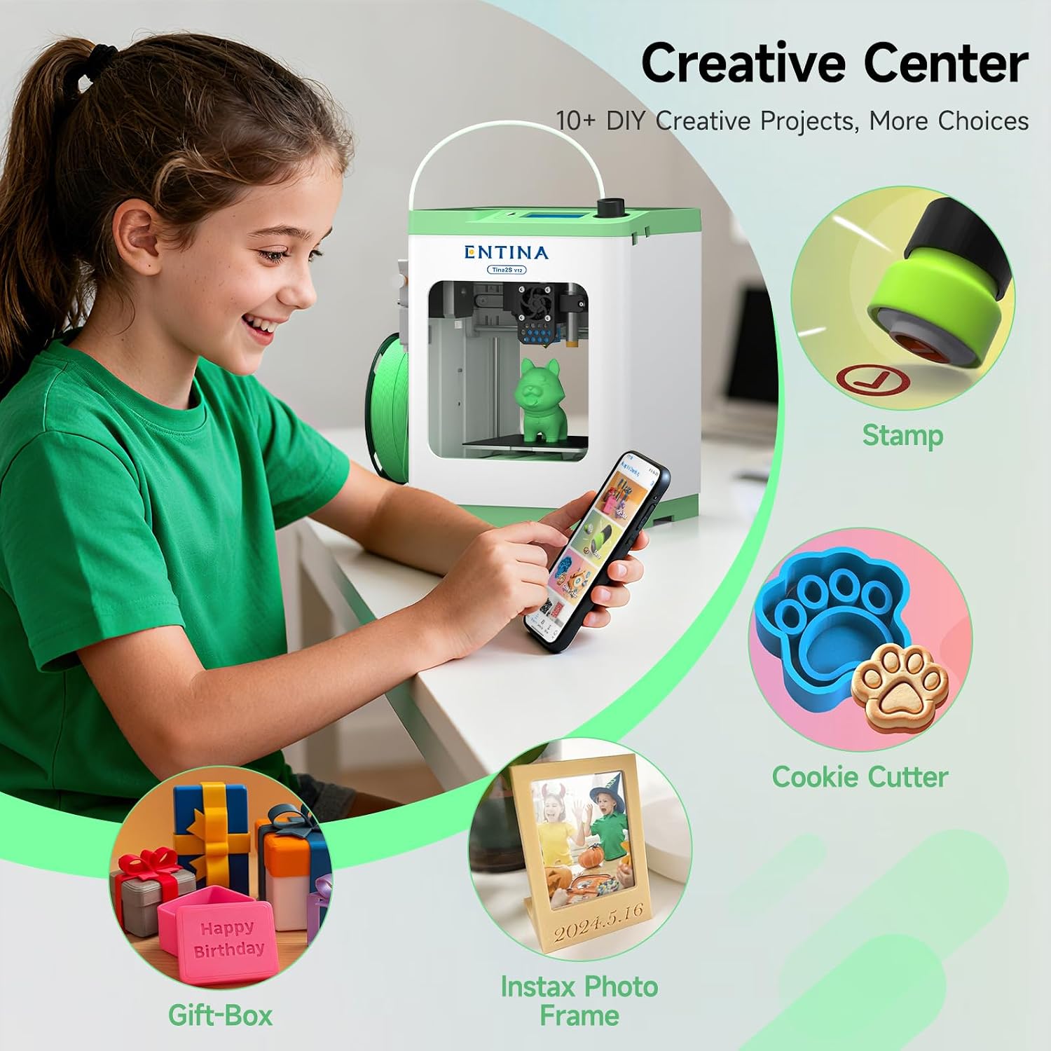 Entina TINA2S 3D Printers with WiFi Cloud Printing, Huge Library, Fully Assembled, Mini 3D Printer for Beginners and Kids with Auto Leveling, High Precision FDM 3D Printer for Home, School and Office