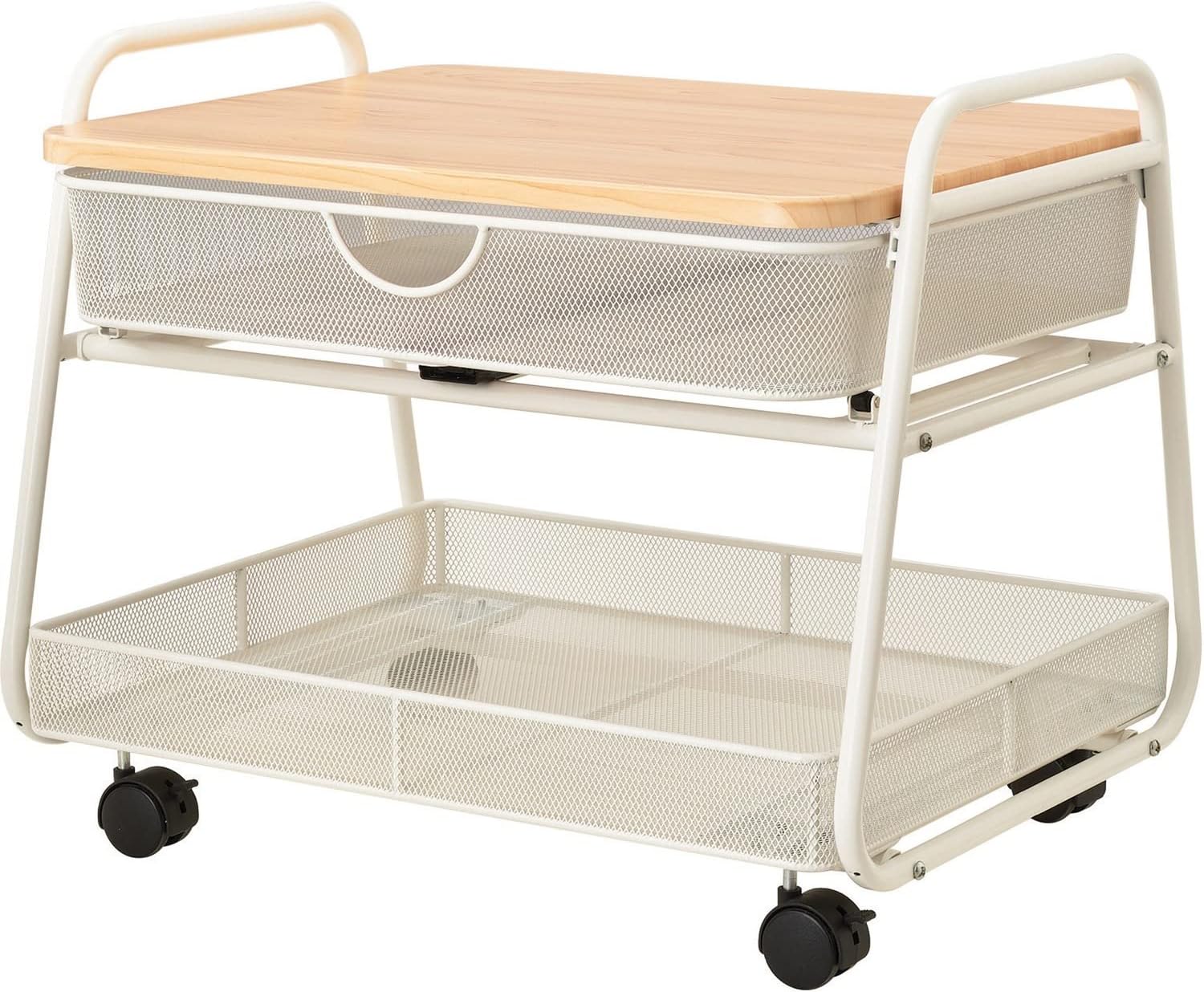 Safco Onyx Under-Desk Utility Cart & Multi-Use Printer Stand, Printer Table for Home Office, Mobile Rolling Cart with 2 Mesh Baskets, White